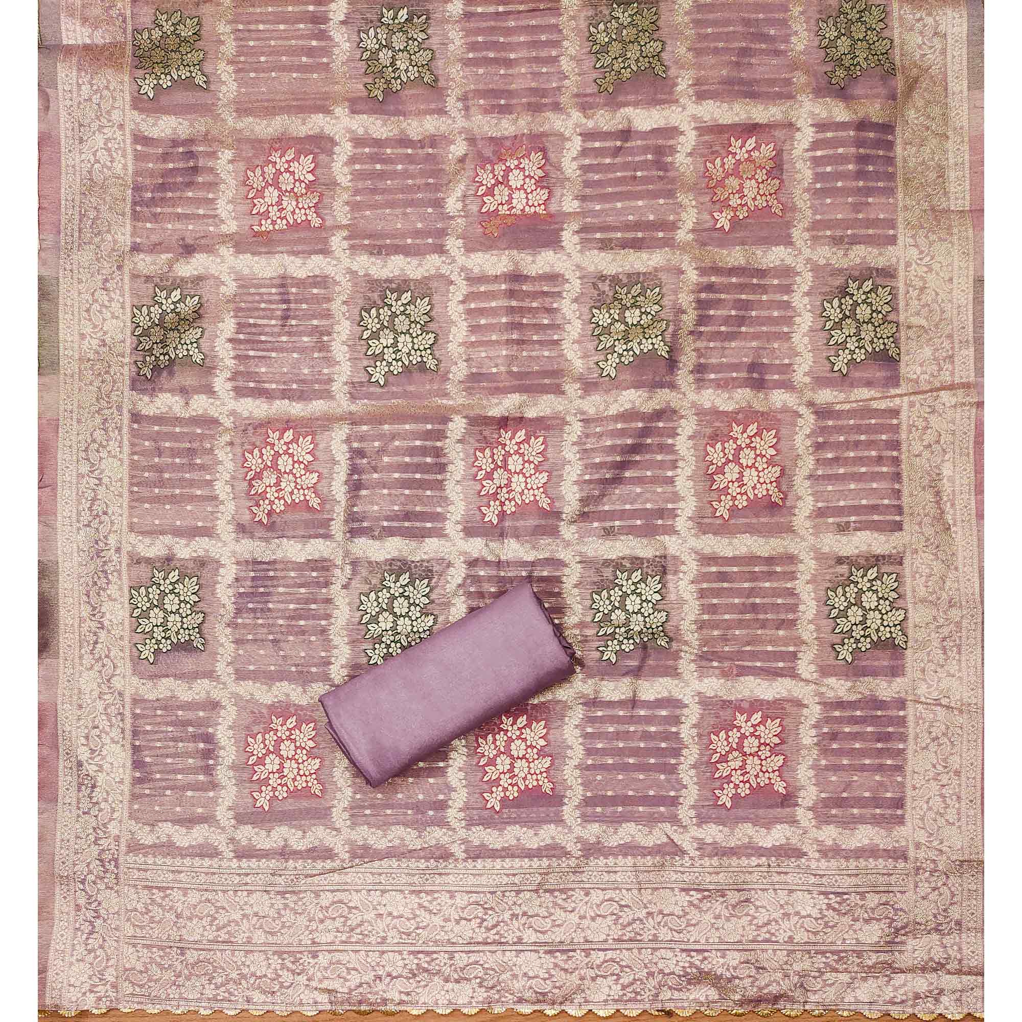 Lavender Woven With Handwork Simmer Jacquard Dress Material