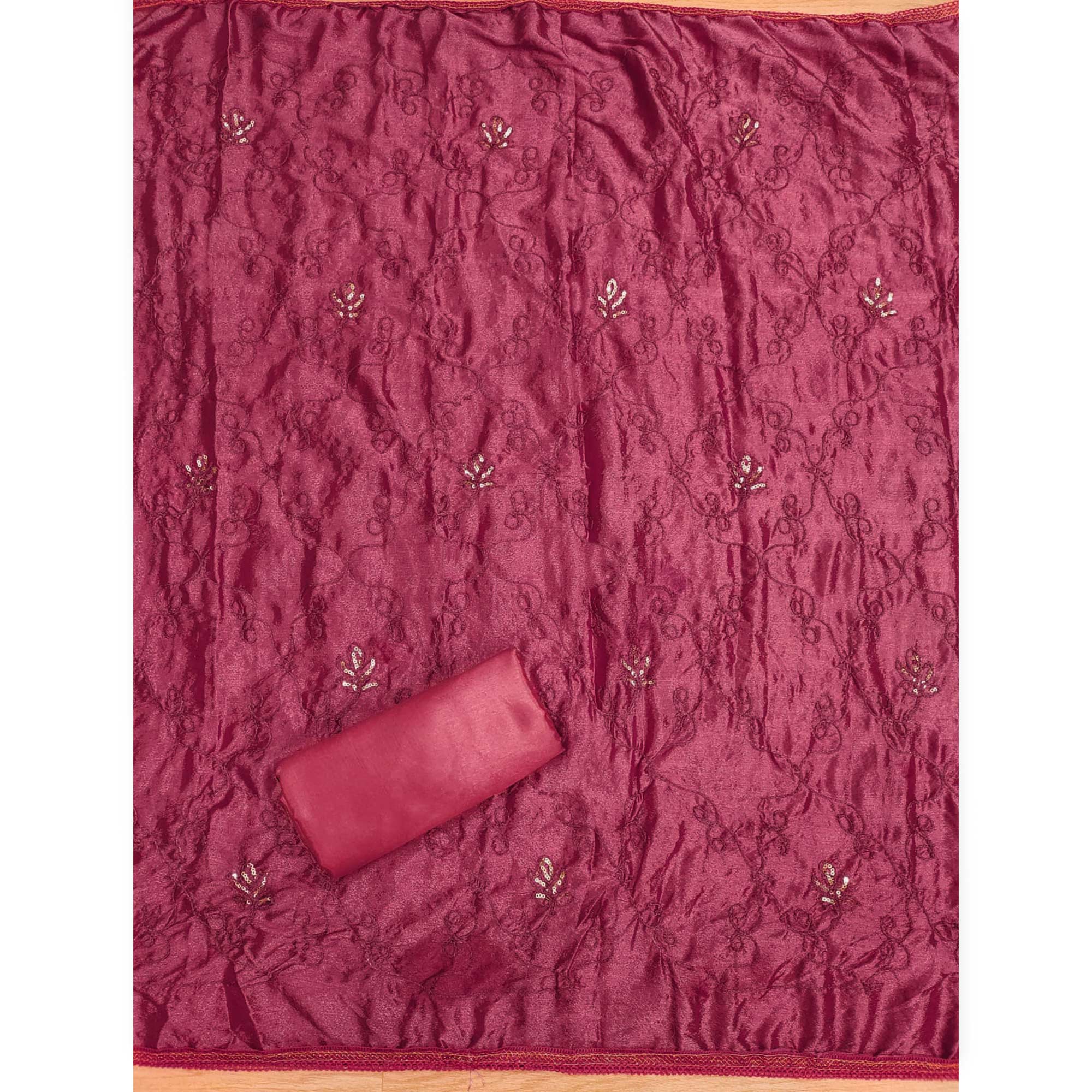 Red Foil Printed Pure Cotton Dress Material