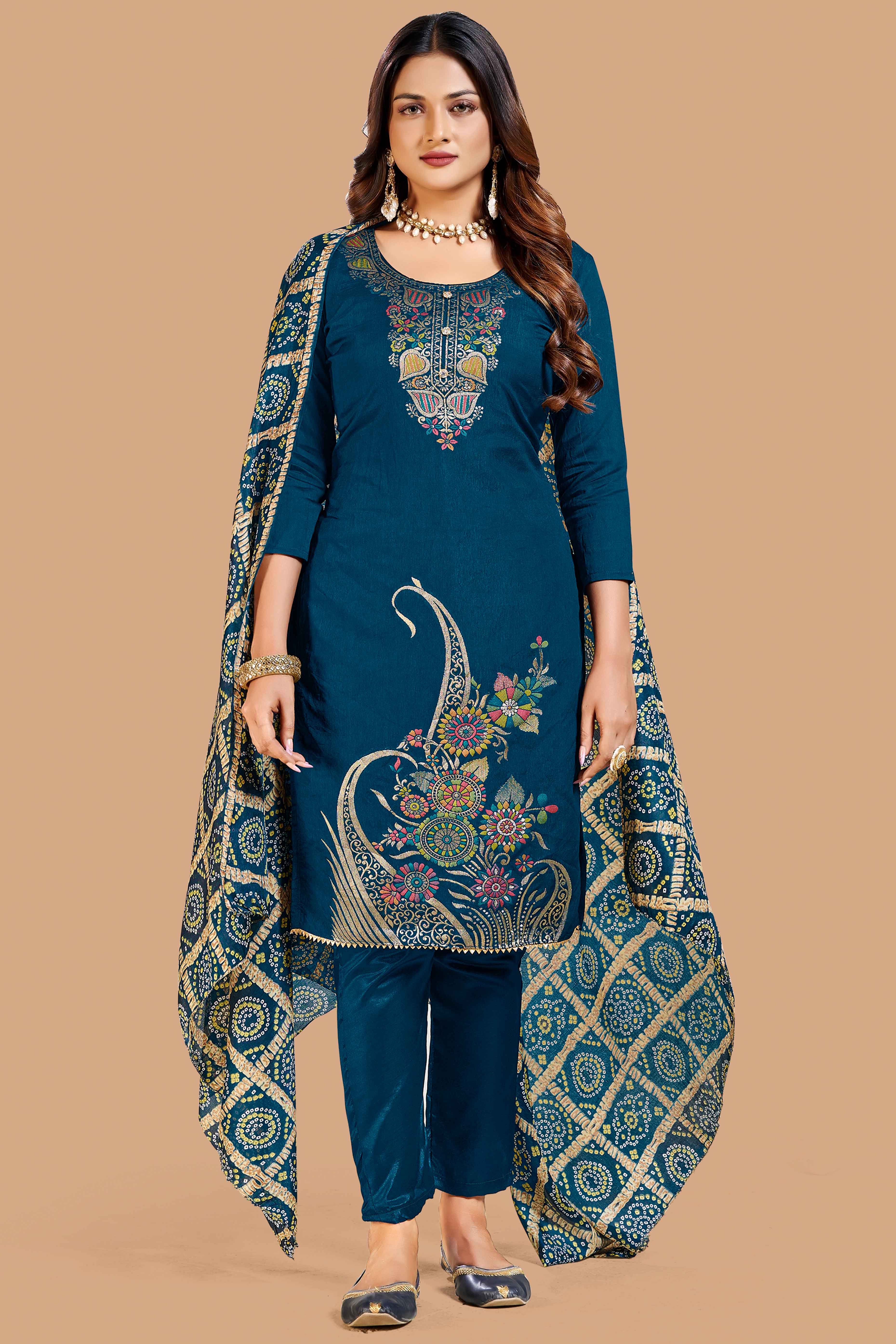 Morpich Floral Woven Chanderi Jacquard Dress Material