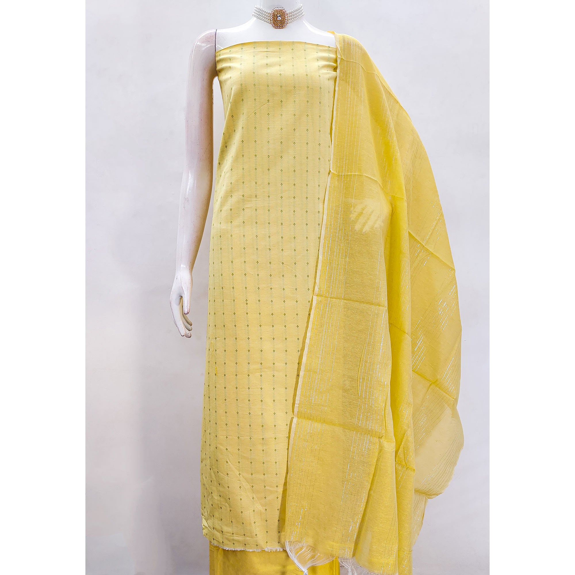 Elegant Yellow Woven Poly Cotton Blend Dress Material