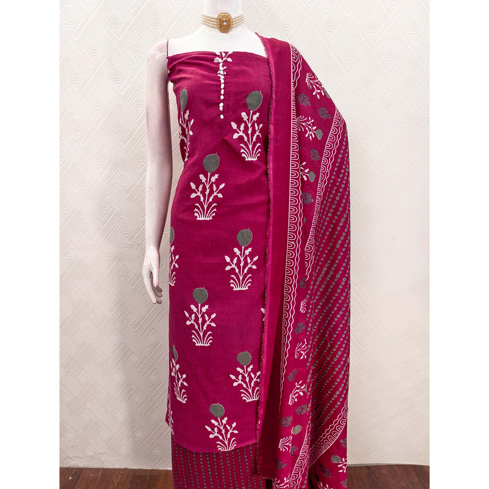 Pink Cotton Blend Dress Material Designed With Beautiful Floral Prints