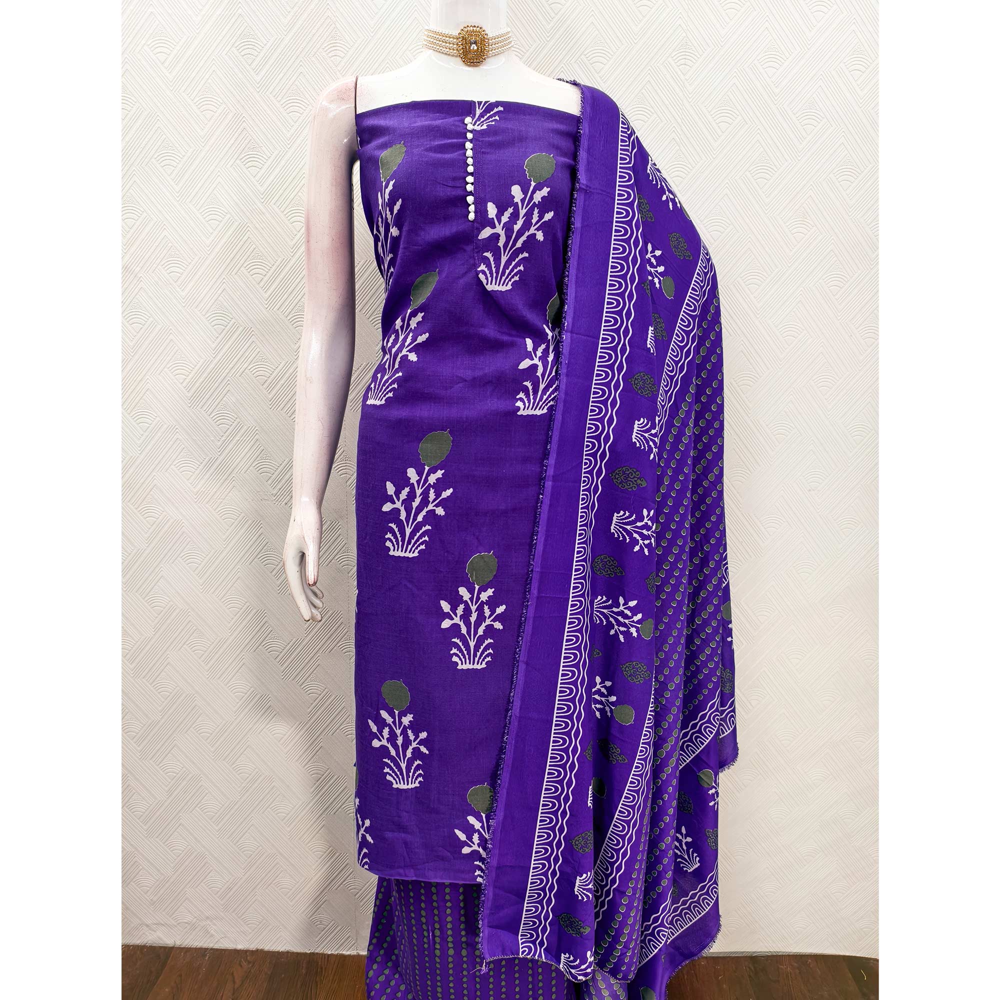Royal Purple Cotton Blend Dress Material Designed With Beautiful Floral Prints