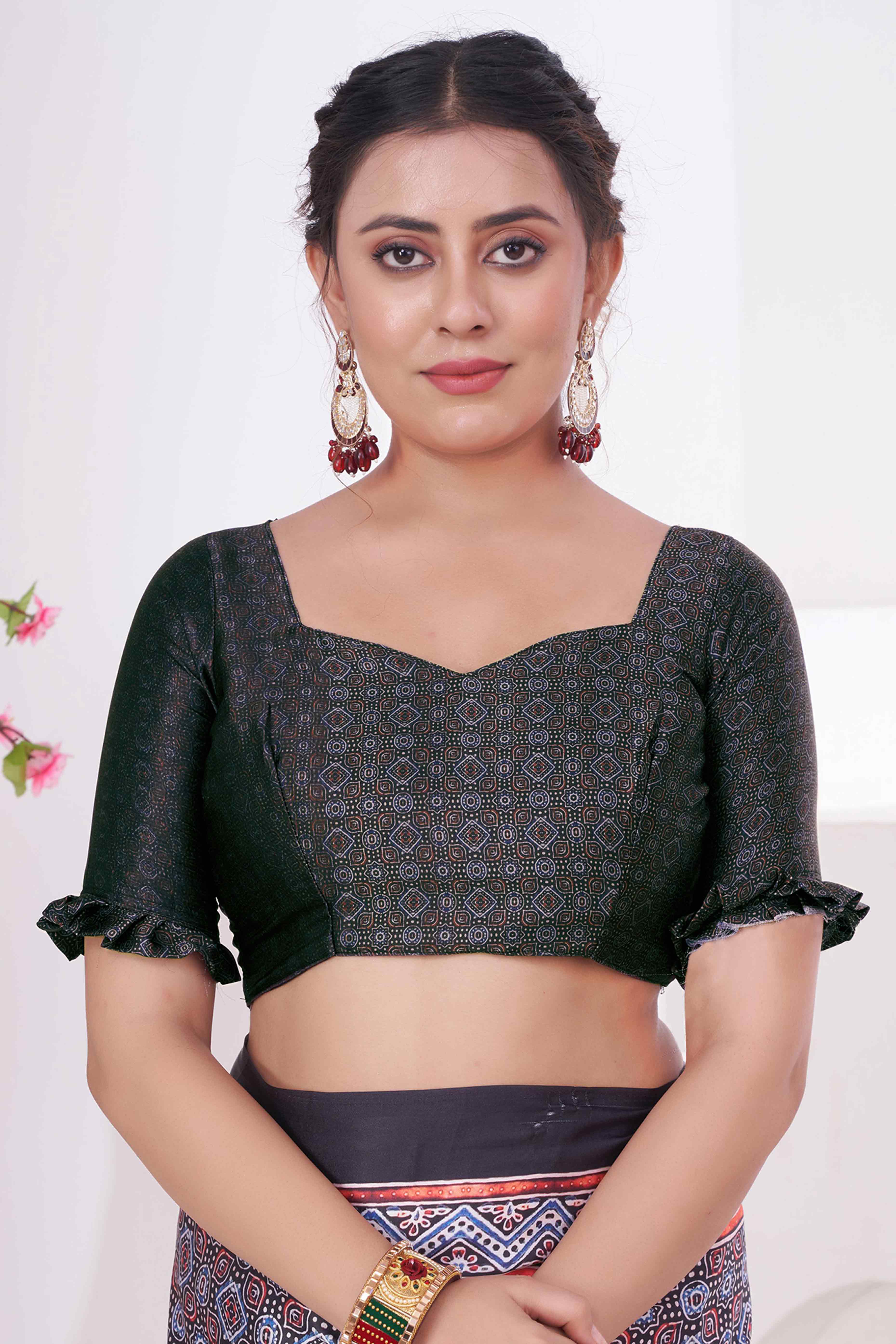 Black Digital Printed Crepe Saree