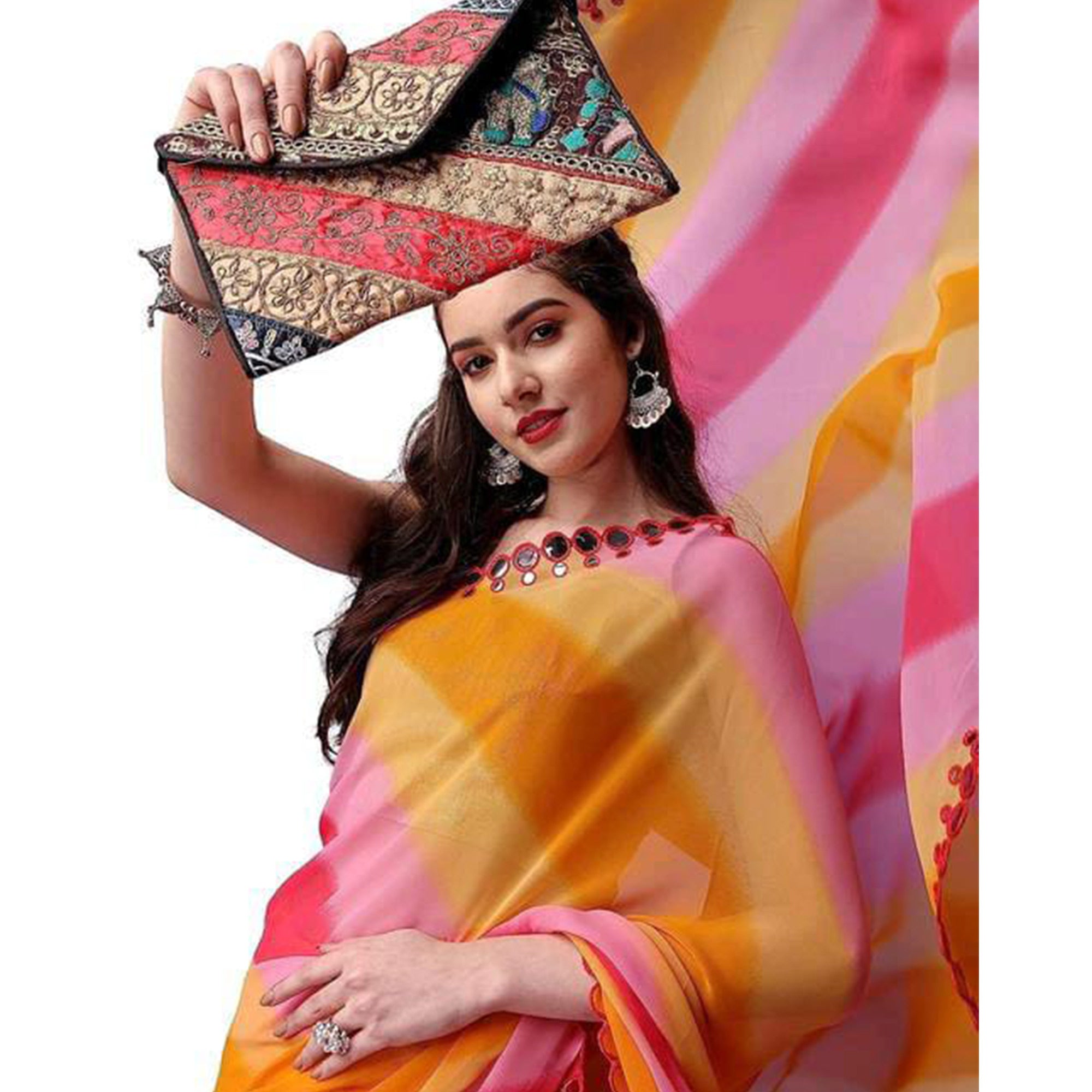 Multicolor Striped Printed Georgette Saree