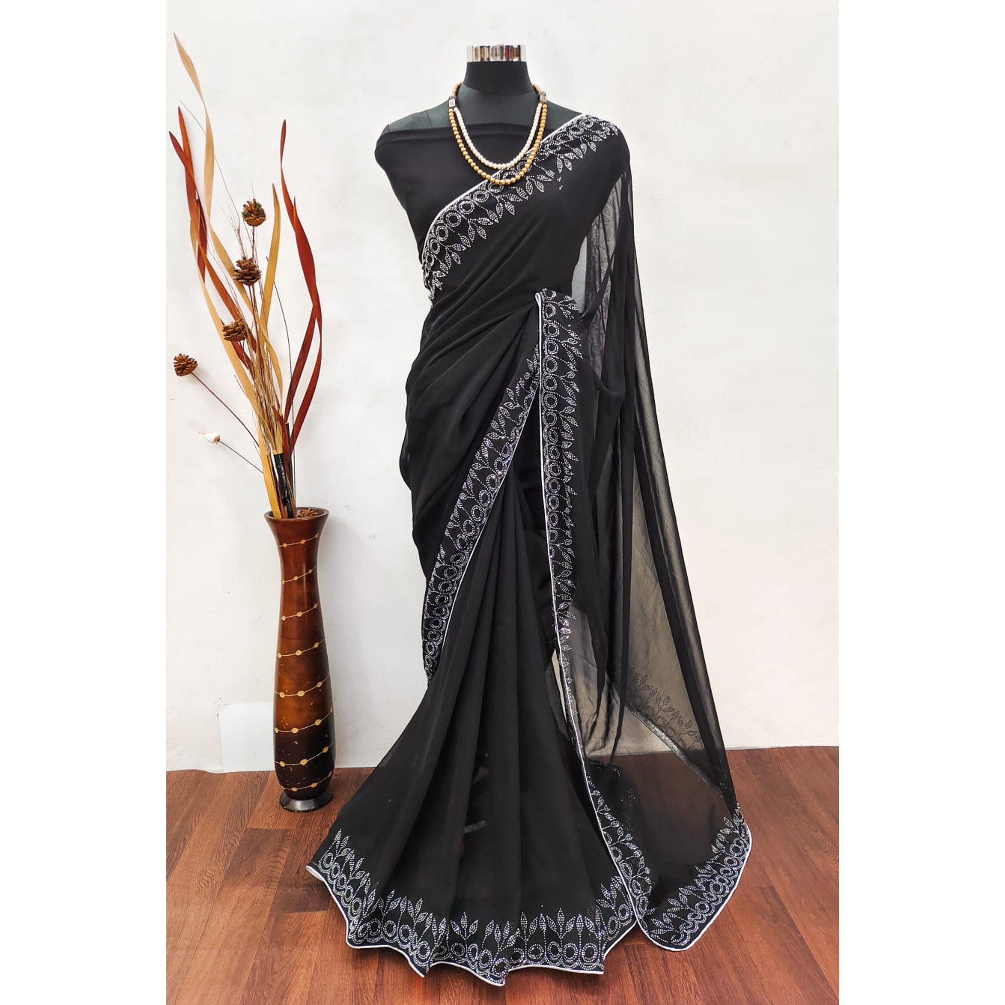 Black Swarovski Work Embroidered Georgette Saree