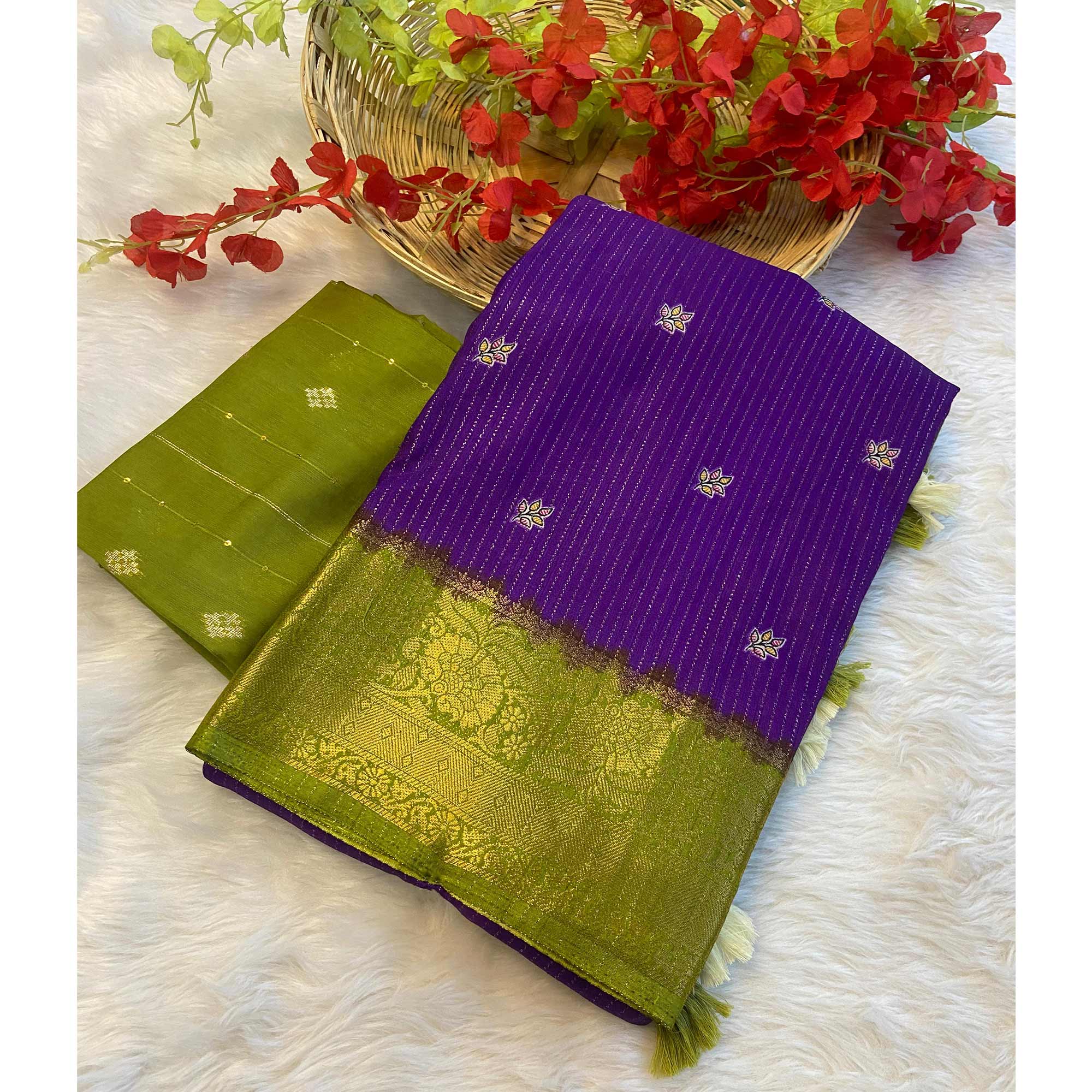 Purple Bandhani Print Weaving Dola Silk Saree