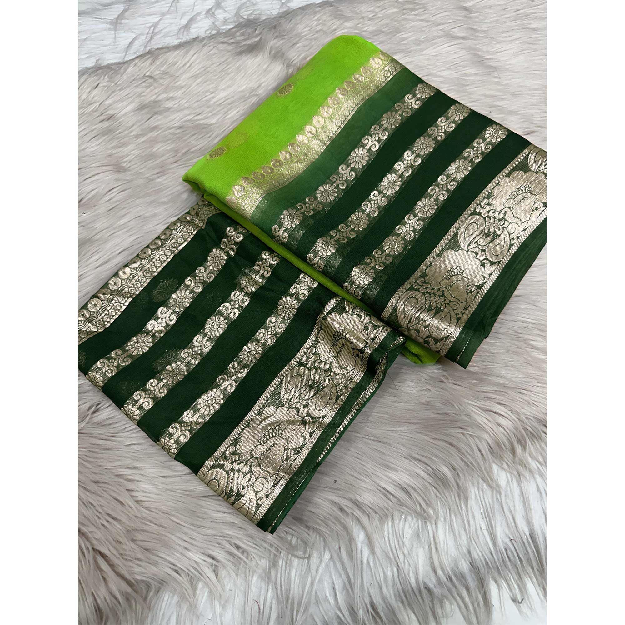 Green Saree In Pure Viscose Featuring Intricate Floral Zari Weaving
