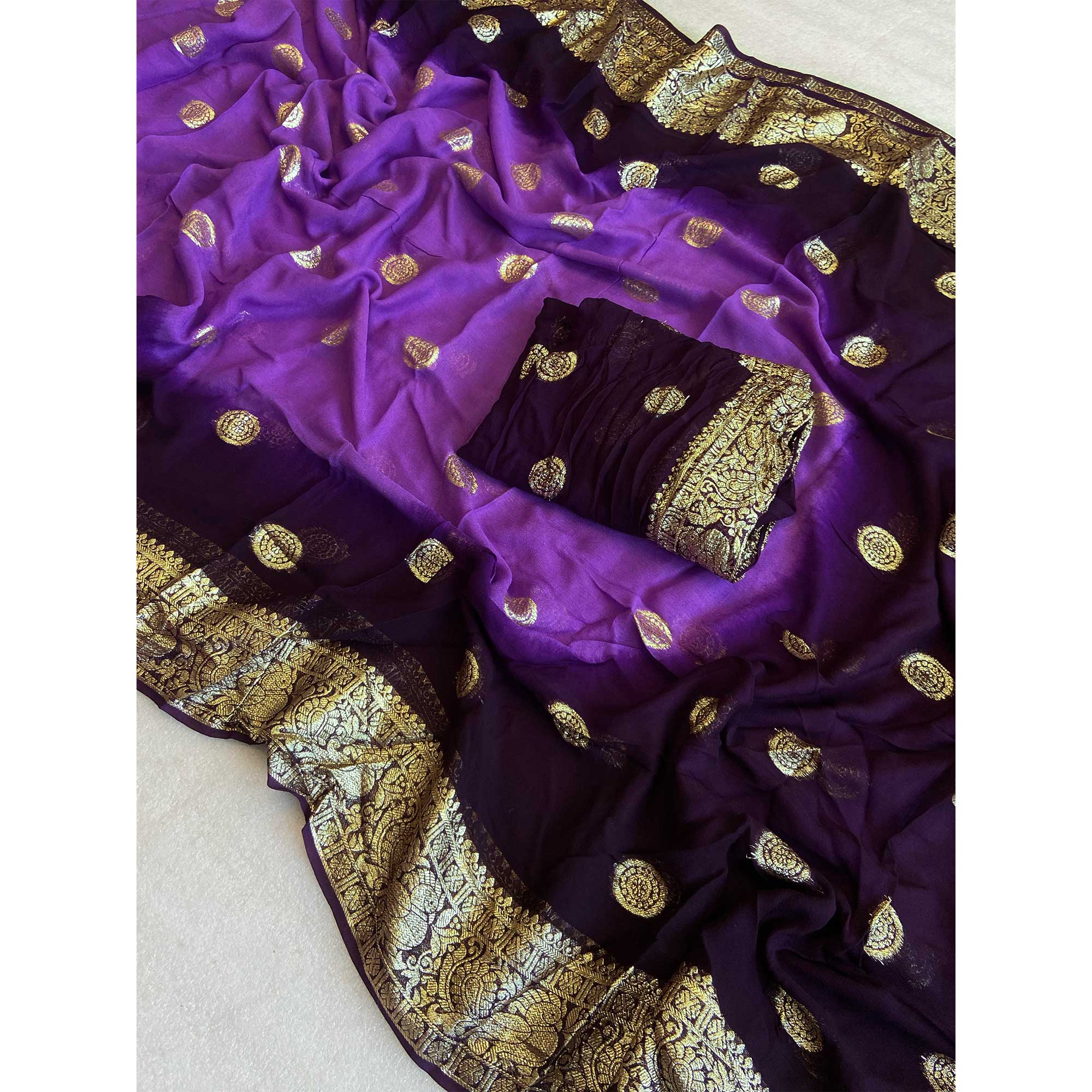 Purple Zari Weaving Pure Viscose Saree