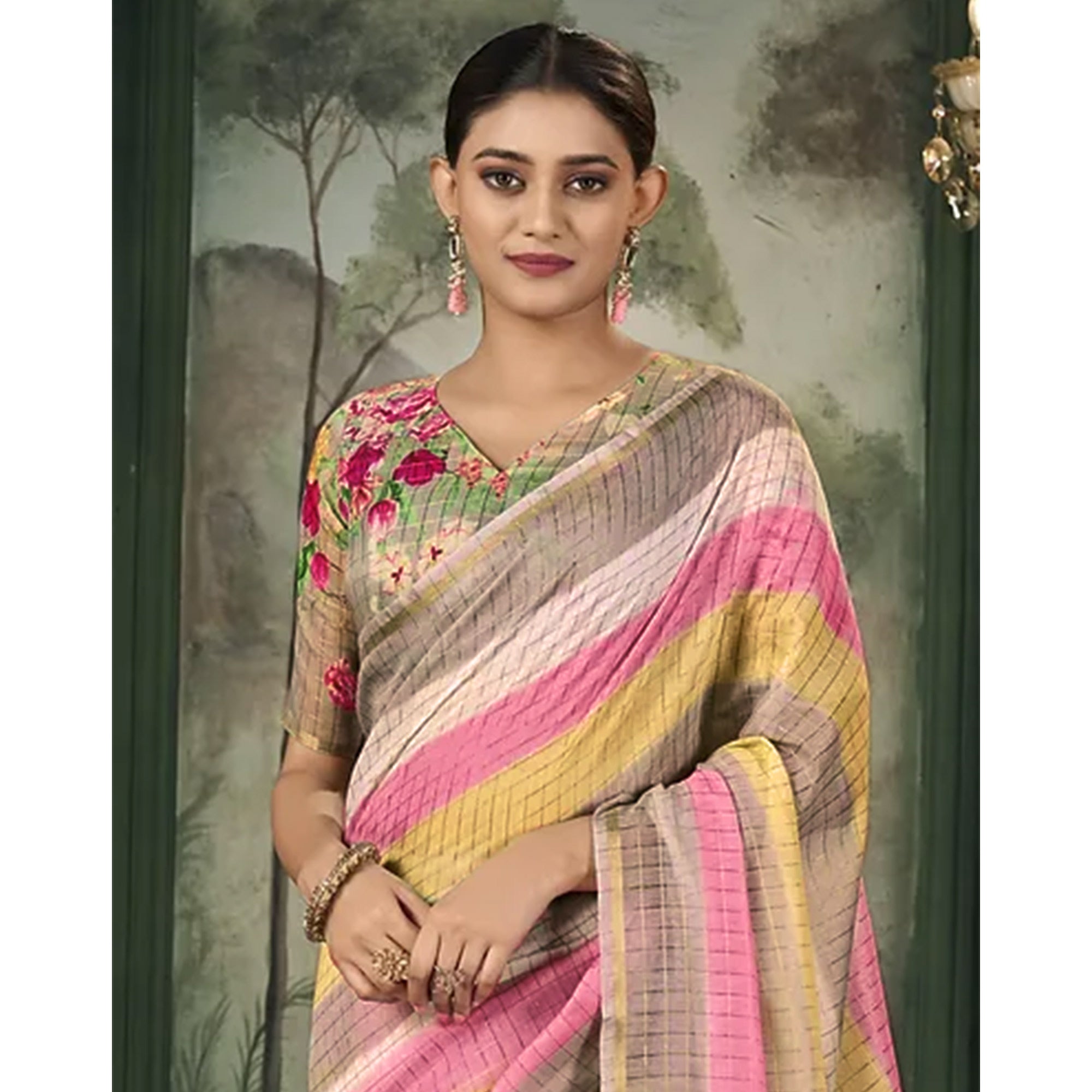 Grey Weaving Chanderi Saree