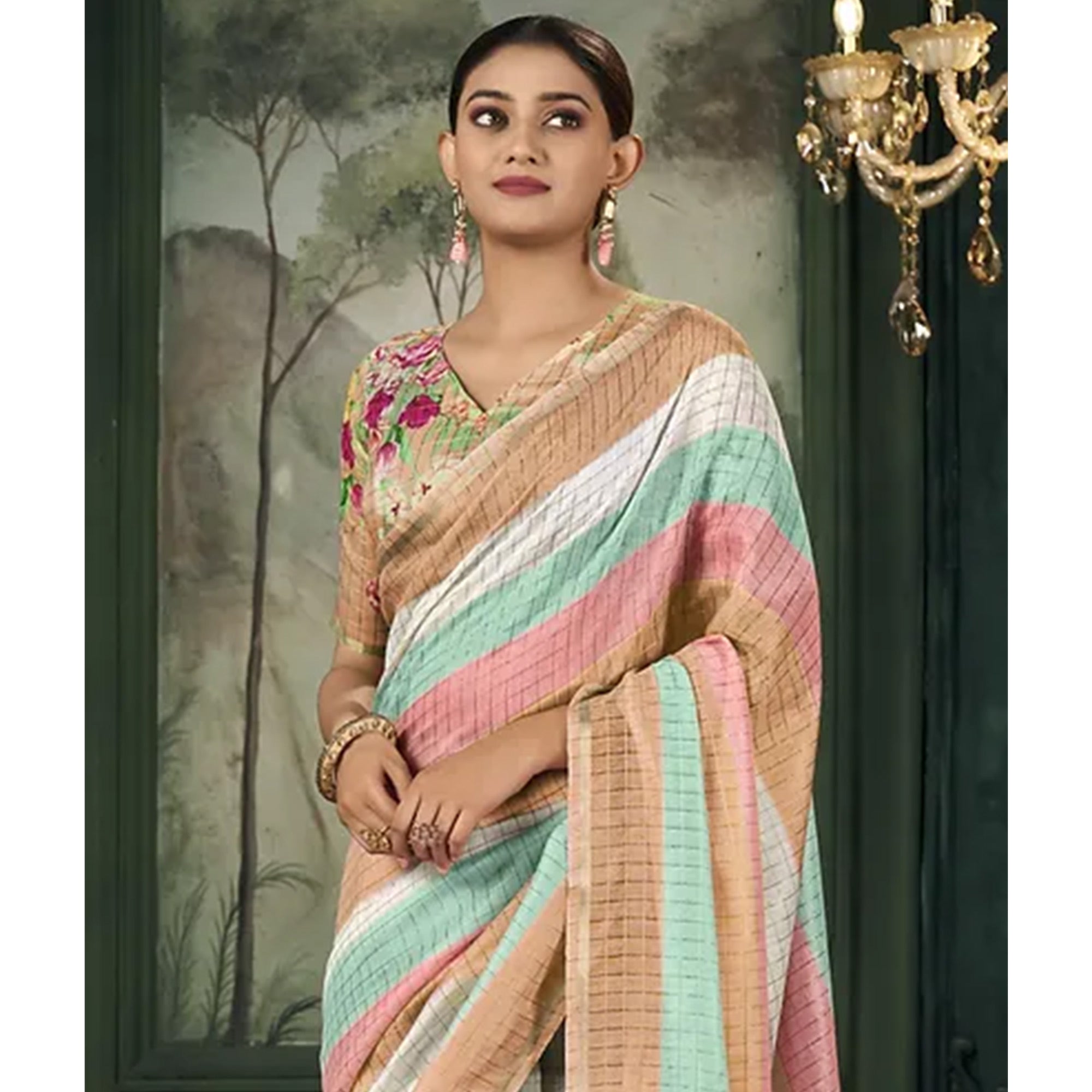 Peach Weaving Chanderi Saree