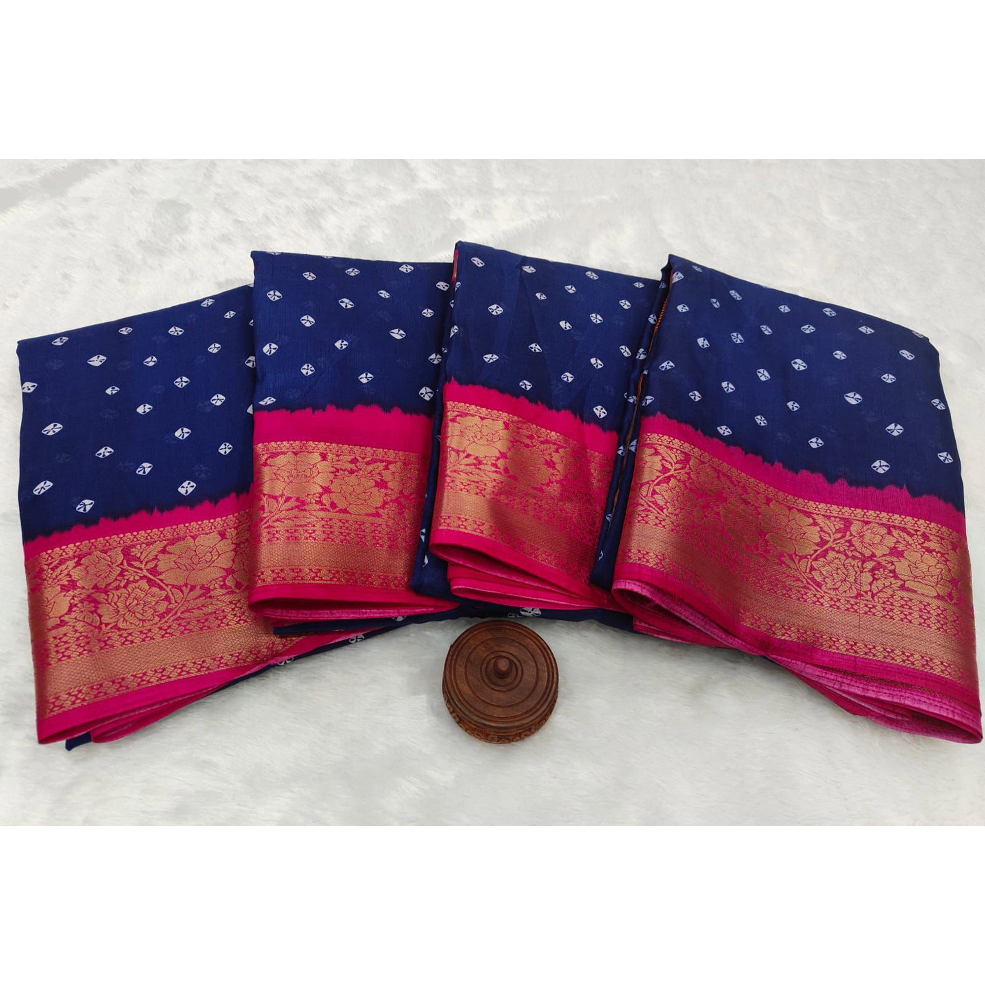 Blue Bandhani Printed Weaving Dola Silk Saree