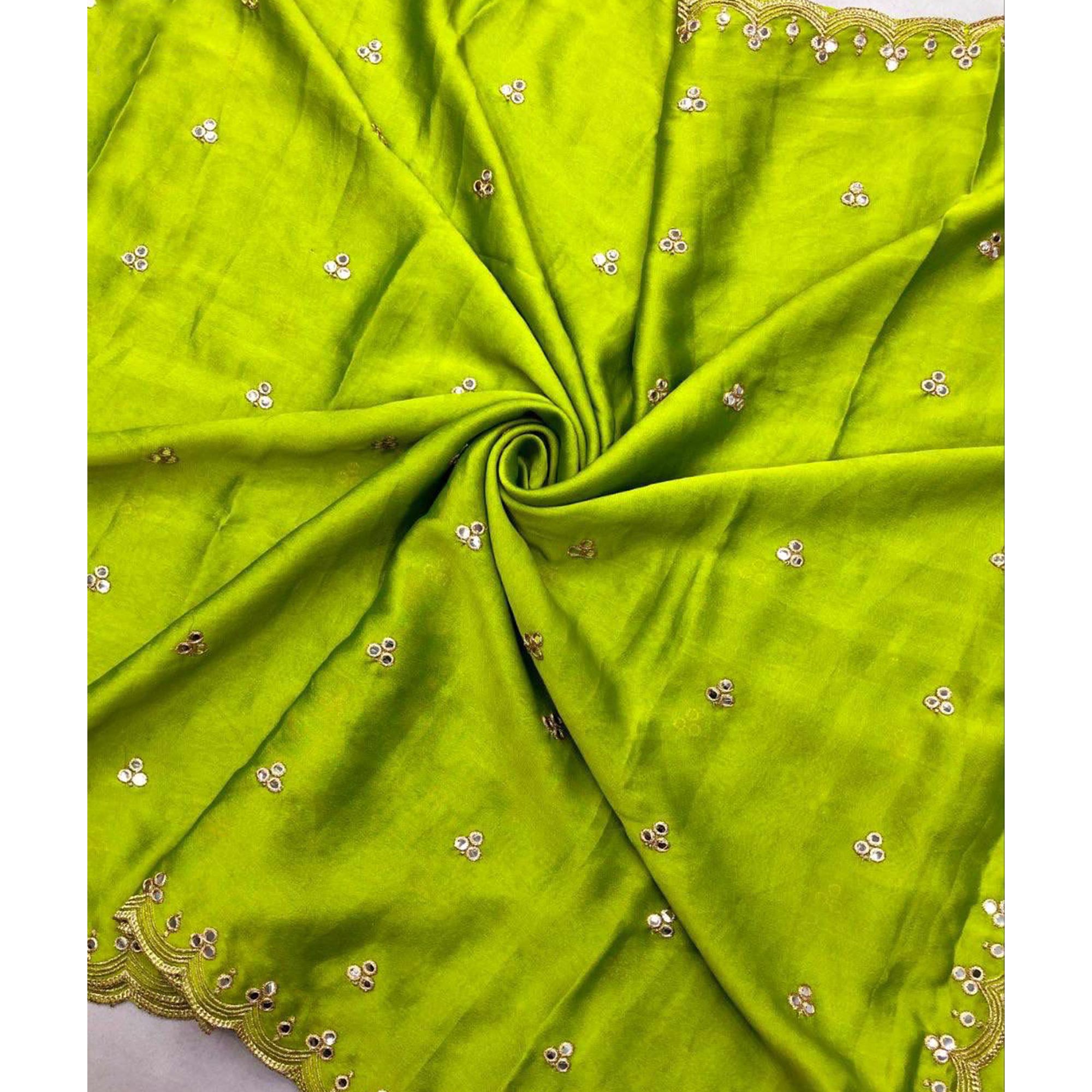 Green Mirror Embroidery Work Georgette Saree