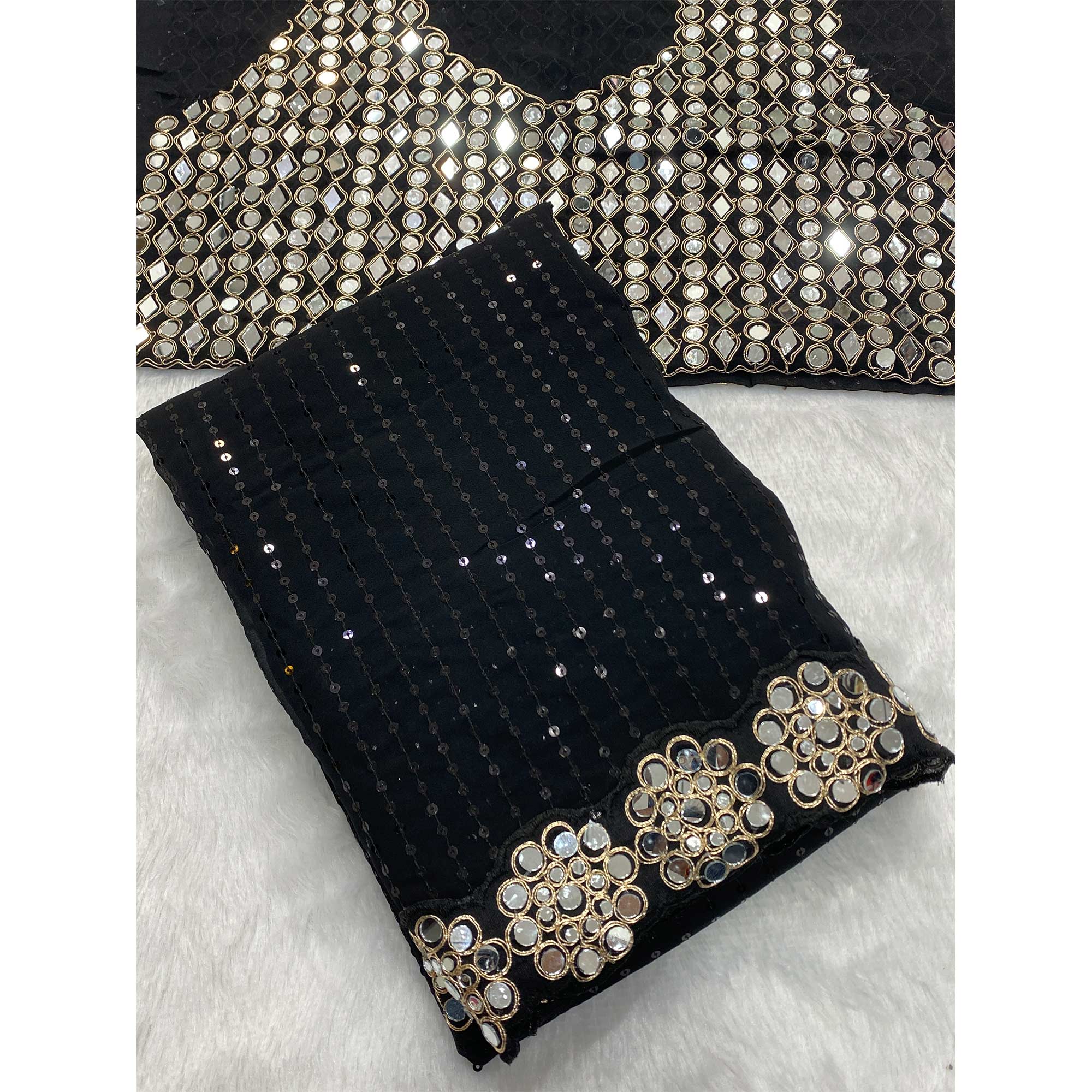 Stunning Black Georgette Party Wear Saree Adorned with Heavy Sequins Embellishment