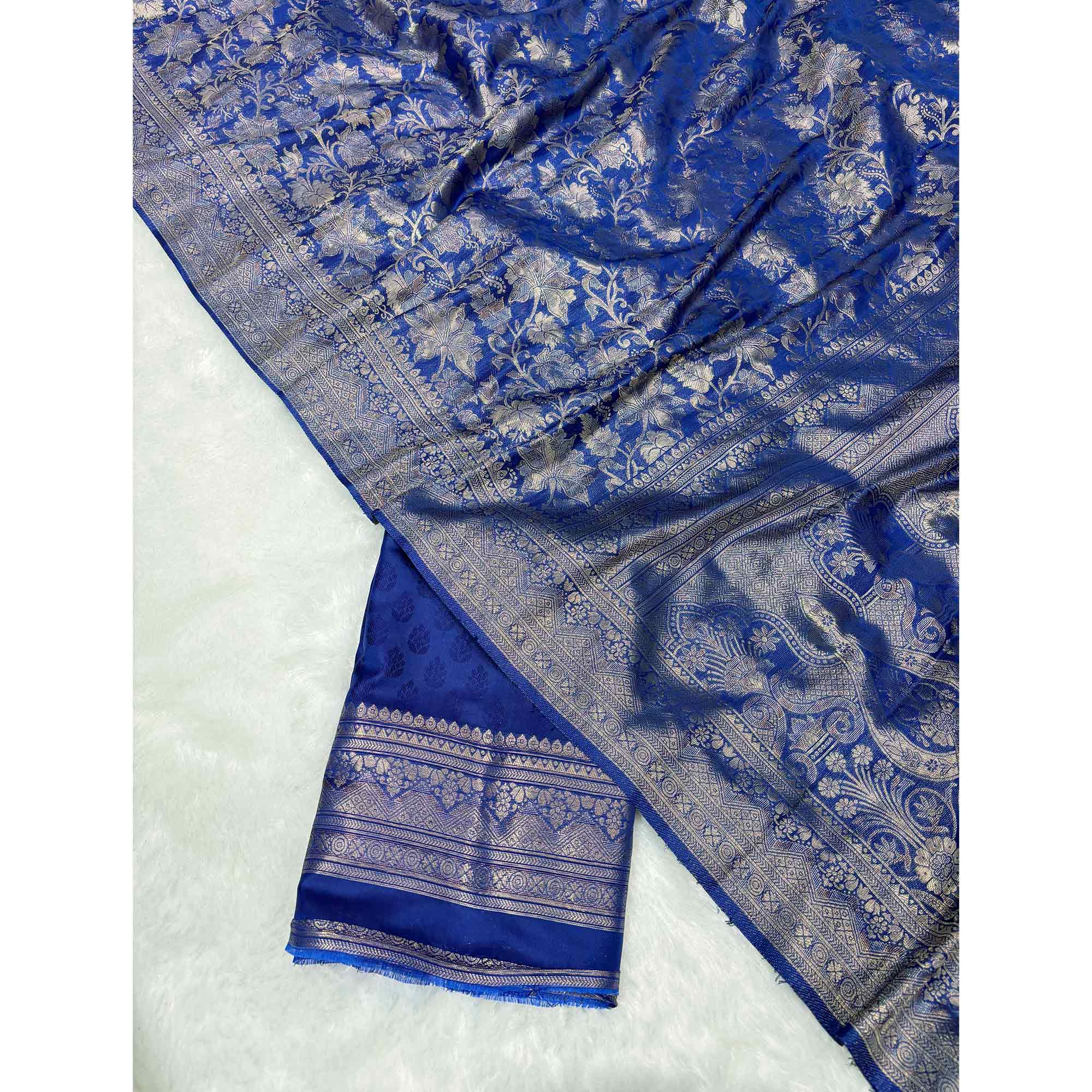 Blue Floral Woven Saree in Premium Pure Silk