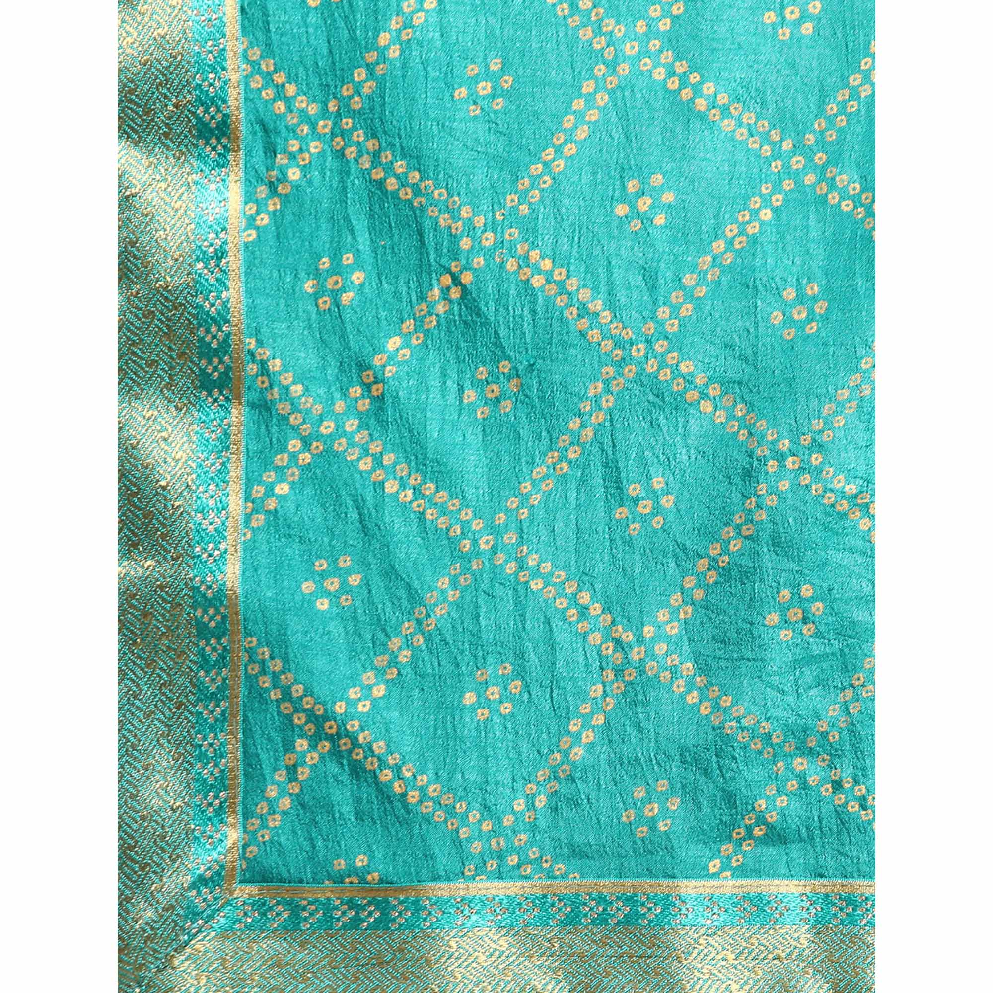 Rama Blue Bandhani Foil Printed Vichitra Silk Saree