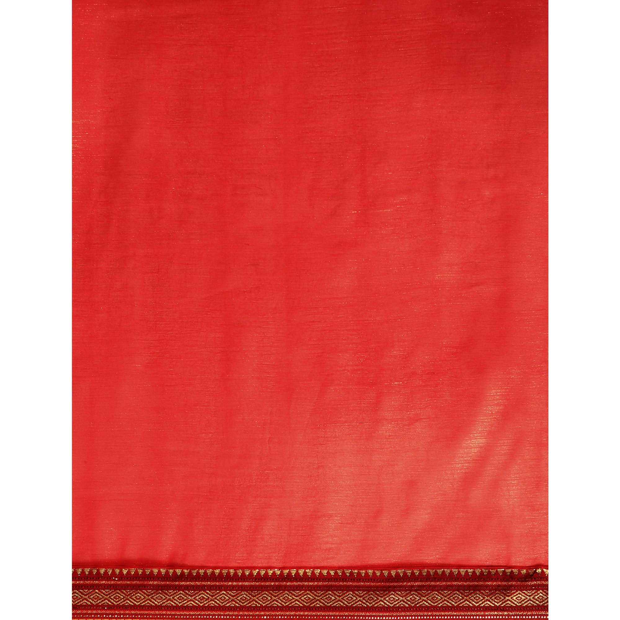 Red Solid With Woven Border Chiffon Saree With Tassels