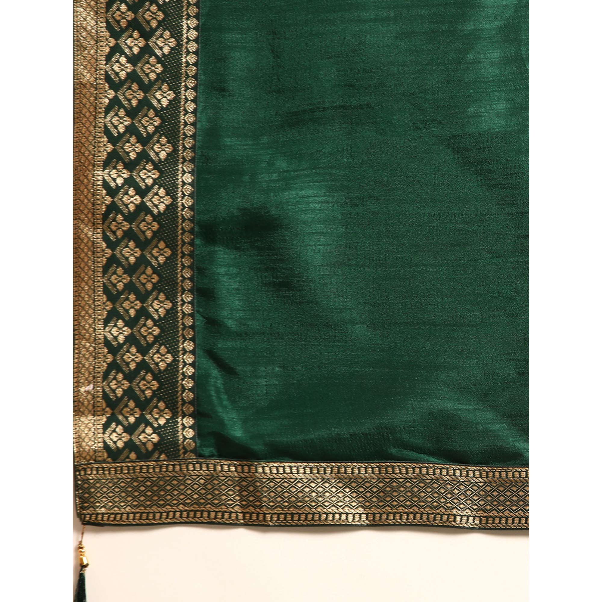 Green Solid Vichitra Silk Saree With Zari Border