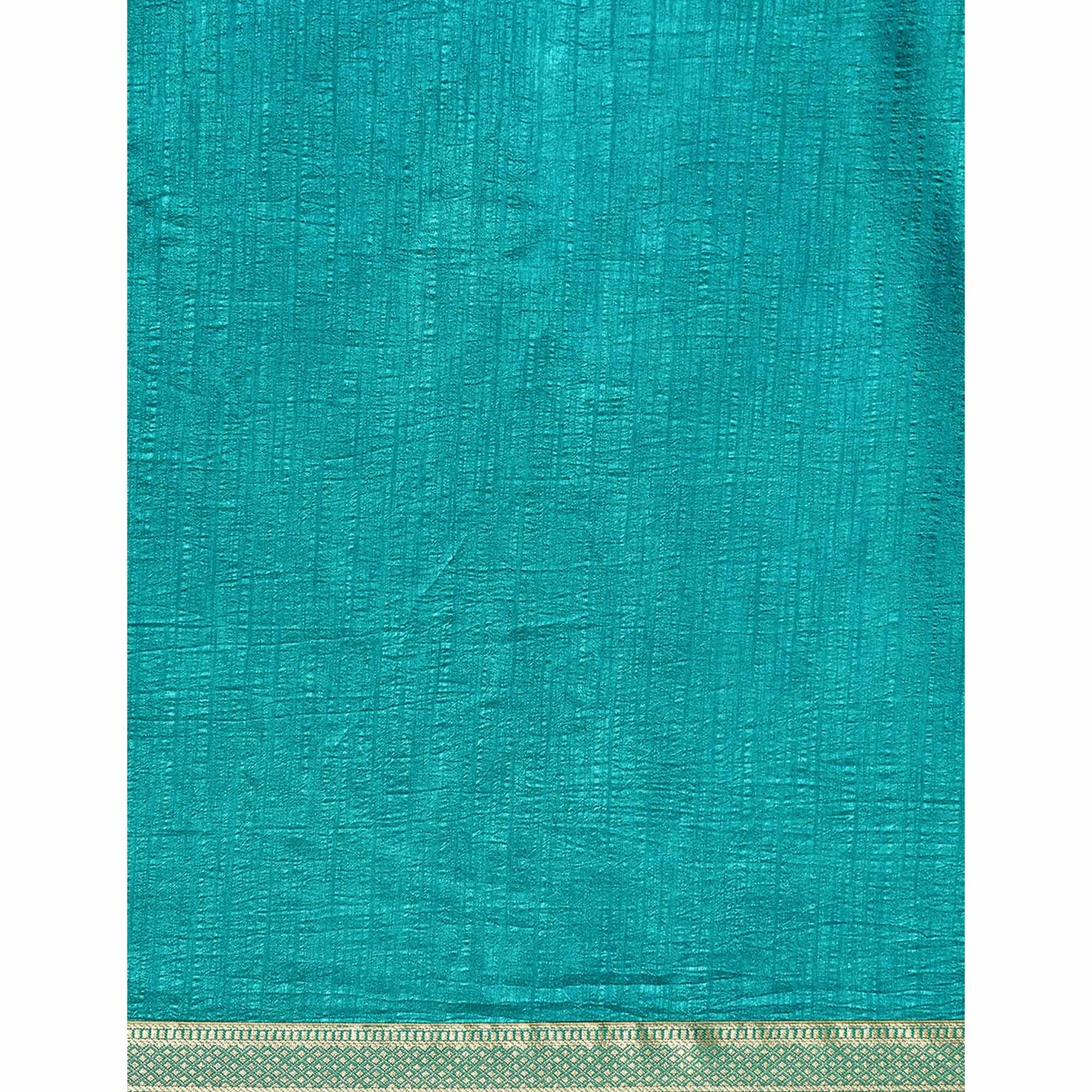 Rama Blue Solid Vichitra Silk Saree With Fancy Zari Border