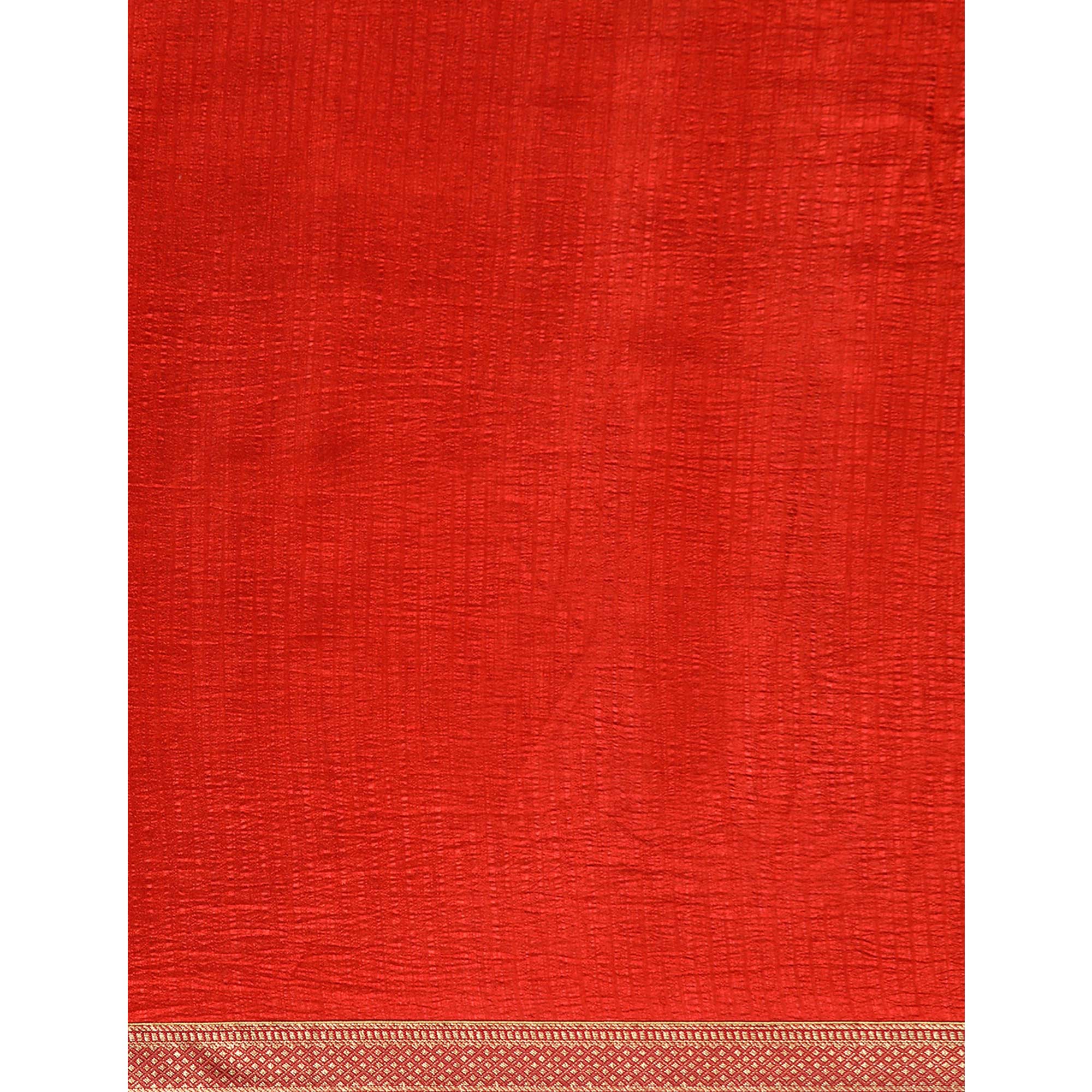 Rust Solid Vichitra Silk Saree With Fancy Zari Border