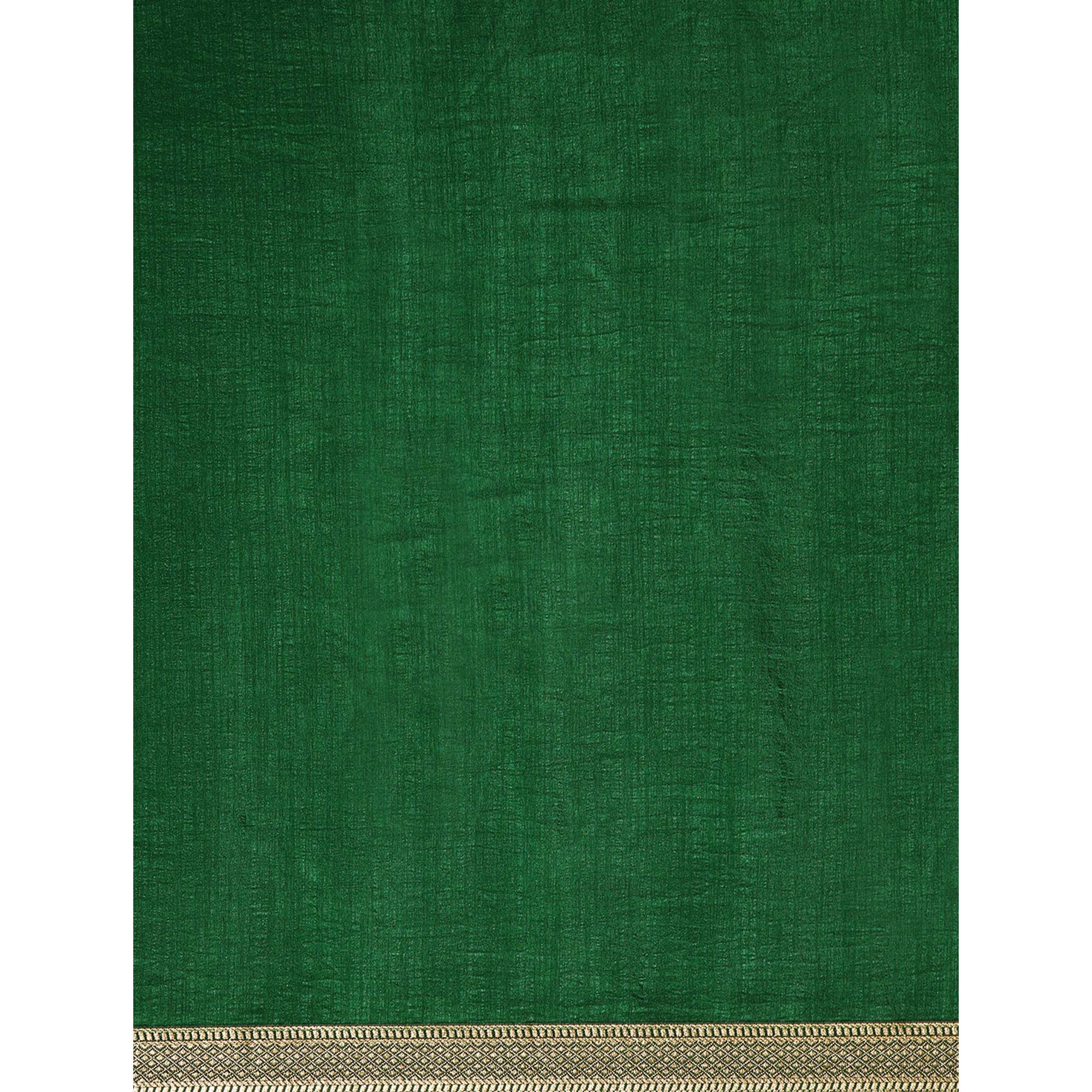 Green Solid Vichitra Silk Saree With Fancy Zari Border