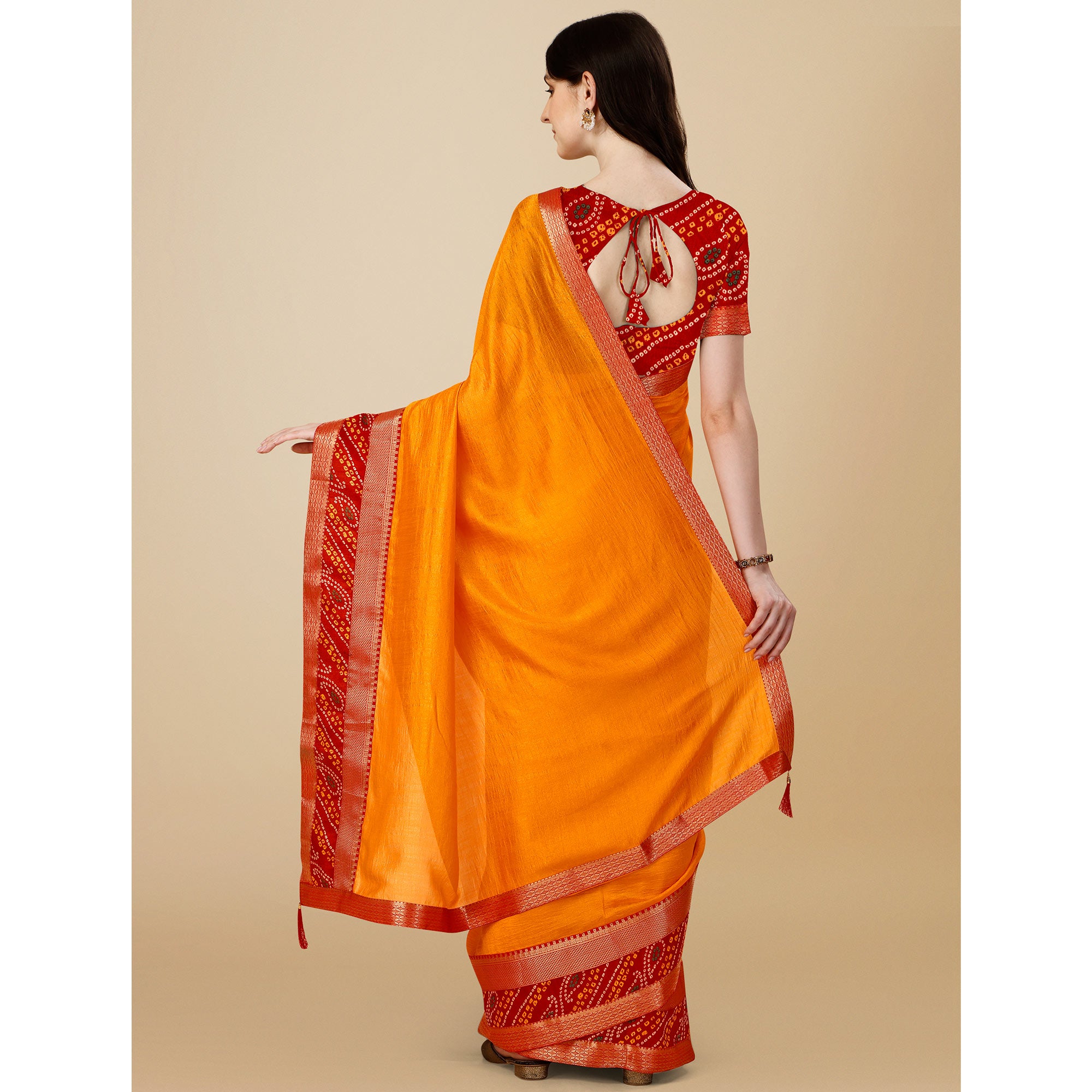 Yellow Solid Vichitra Silk Saree