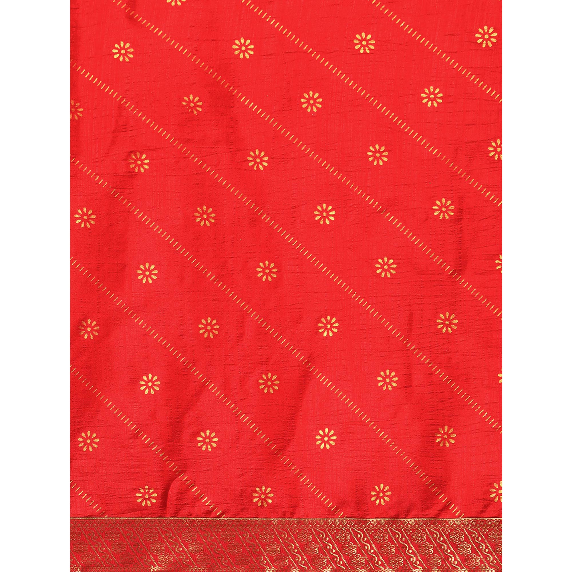 Red Floral Foil Printed Vichitra Silk Saree