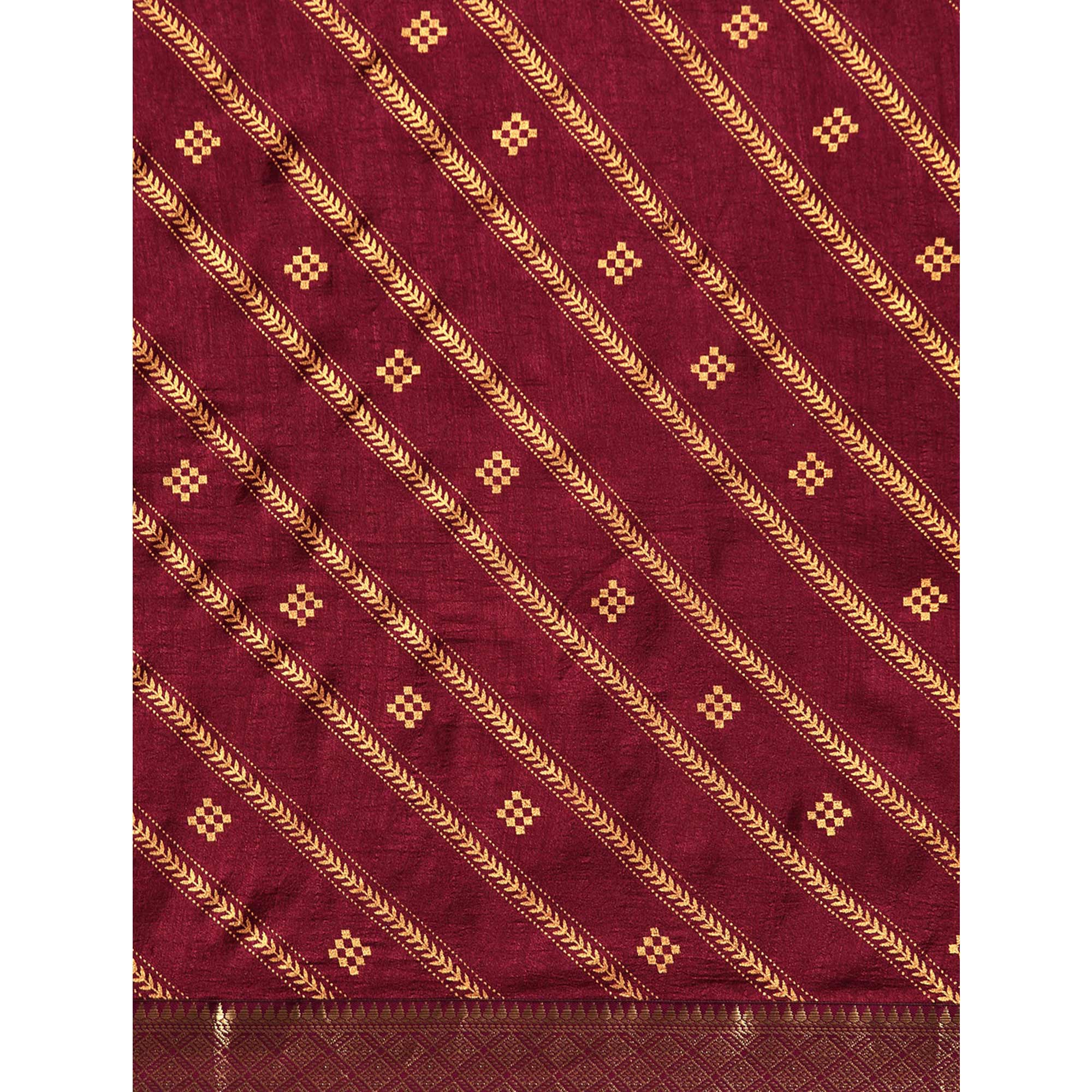 Wine Floral Foil Printed Vichitra Silk Saree