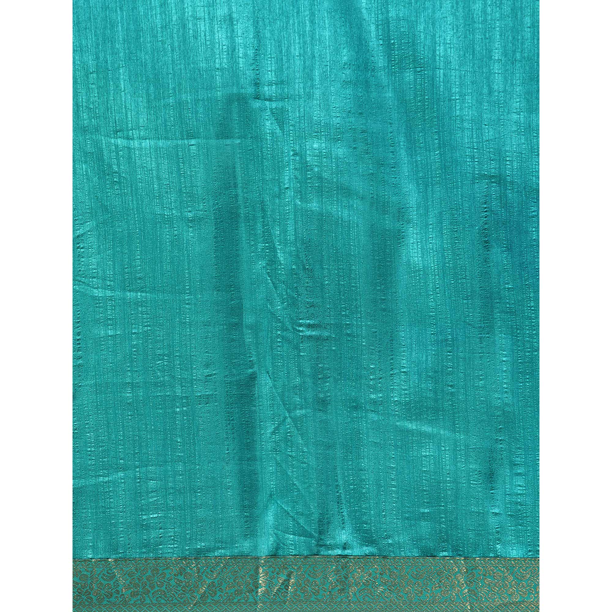 Rama Blue Solid Vichitra Silk Saree With Fancy Zari Border