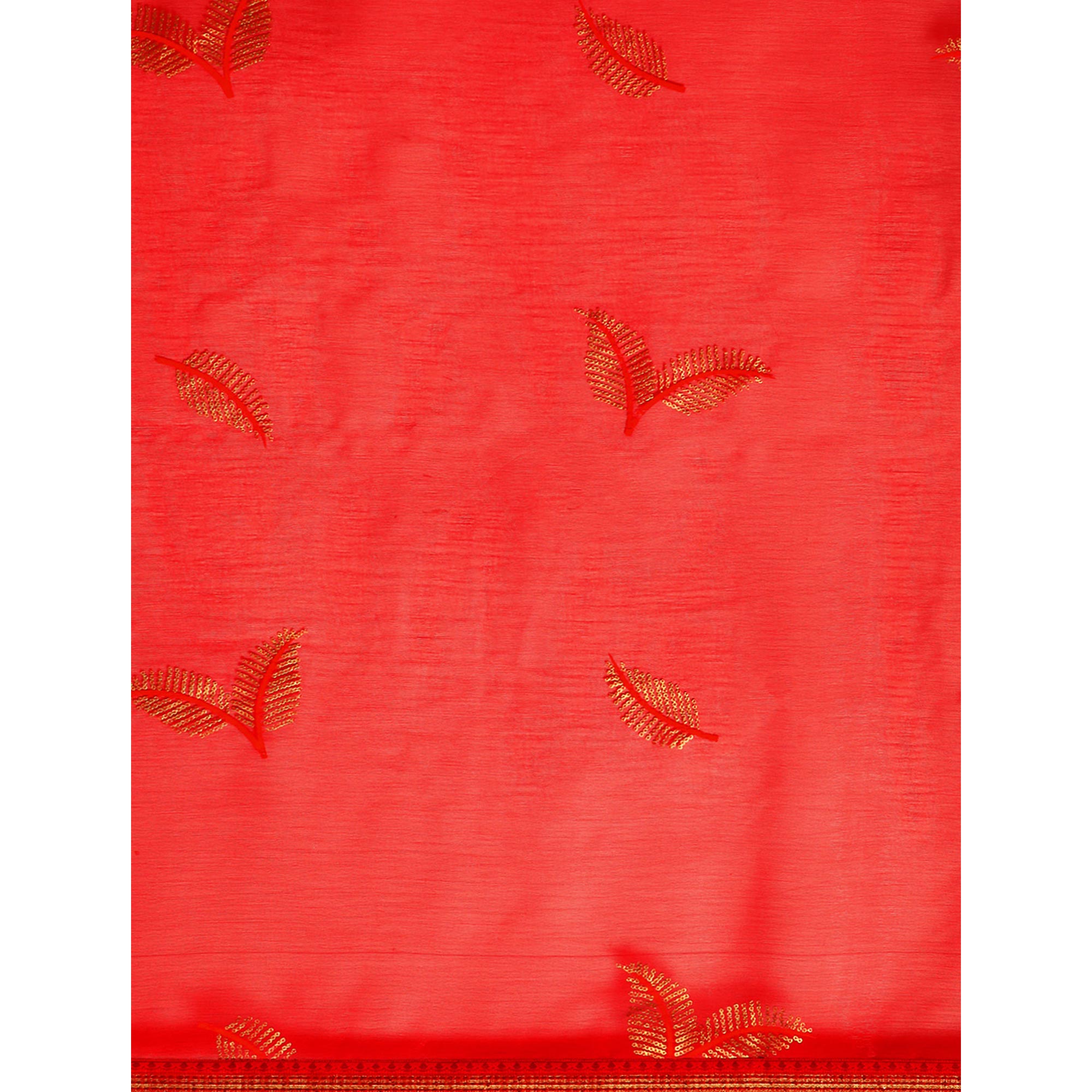 Red Sequins Embroidered Chiffon Saree With Tassels