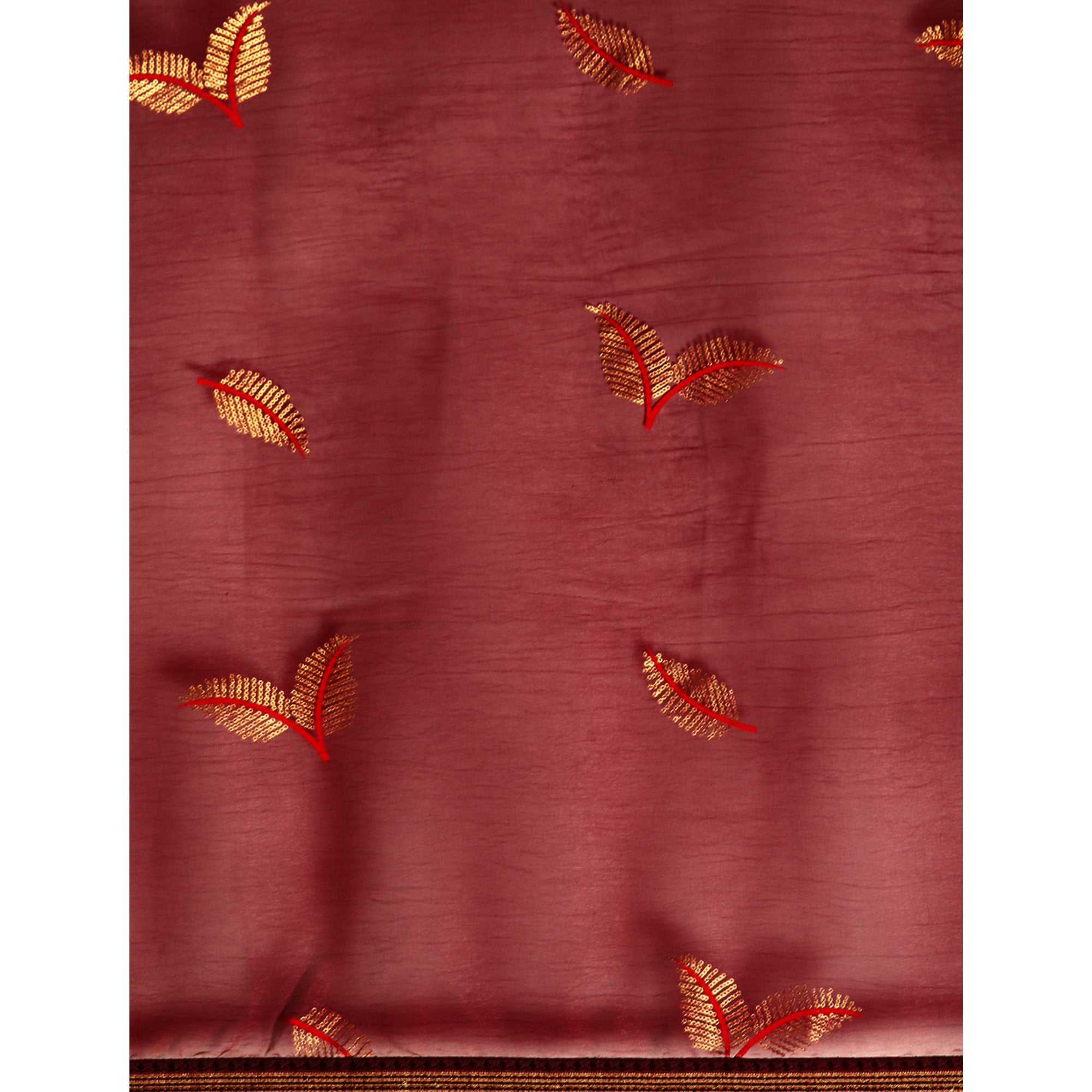 Wine Sequins Embroidered Chiffon Saree With Tassels