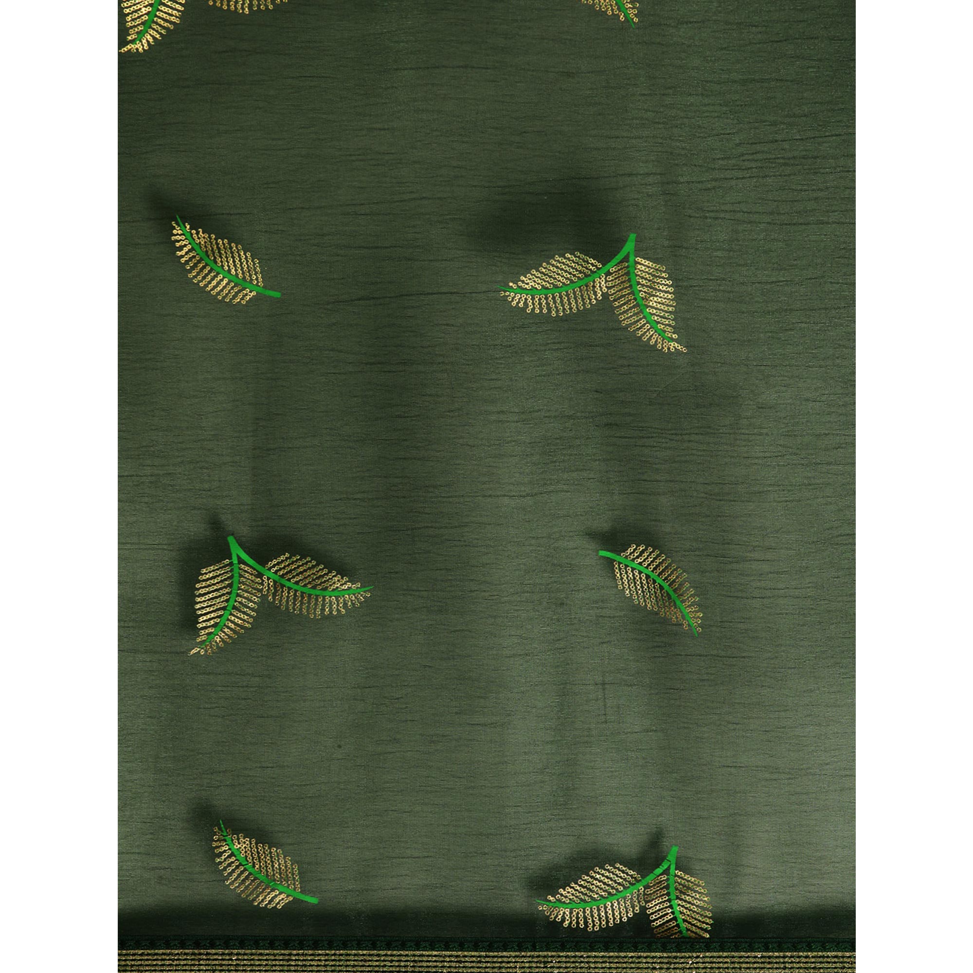 Green Sequins Embroidered Chiffon Saree With Tassels