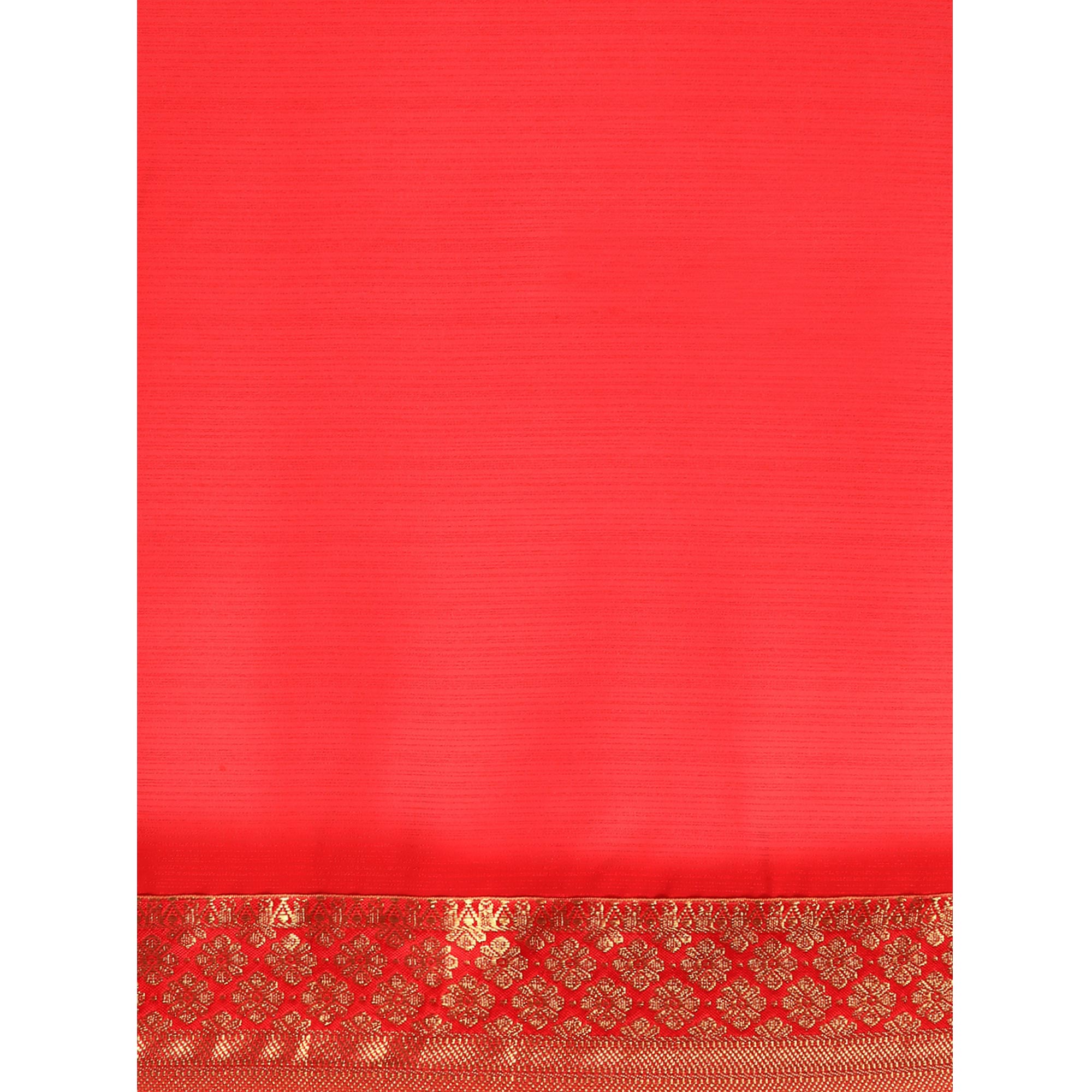 Red Swarovski Work Chiffon Saree With Zari Border