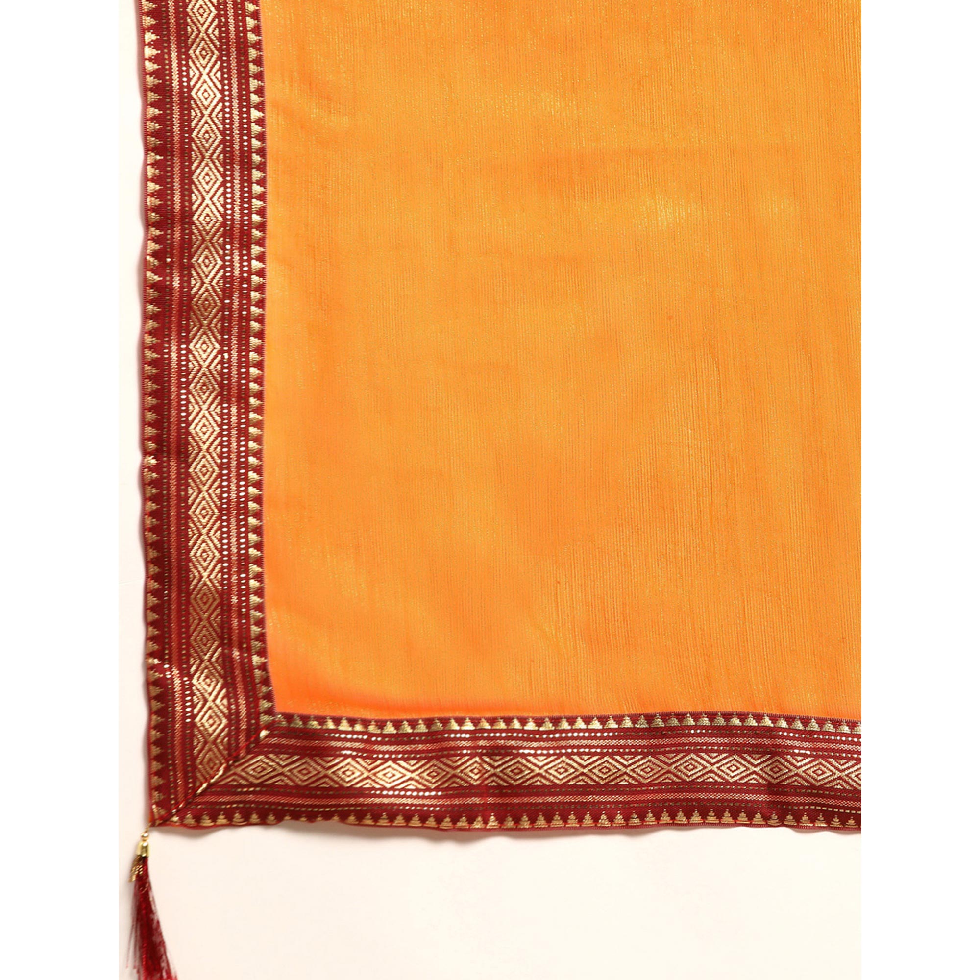 Yellow Solid With Woven Border Chiffon Saree With Tassels