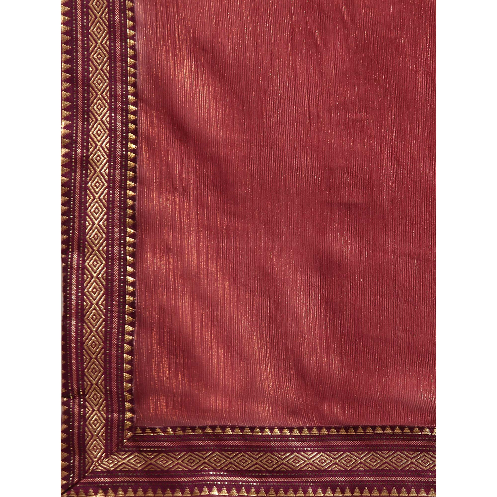 Wine Solid With Woven Border Chiffon Saree With Tassels