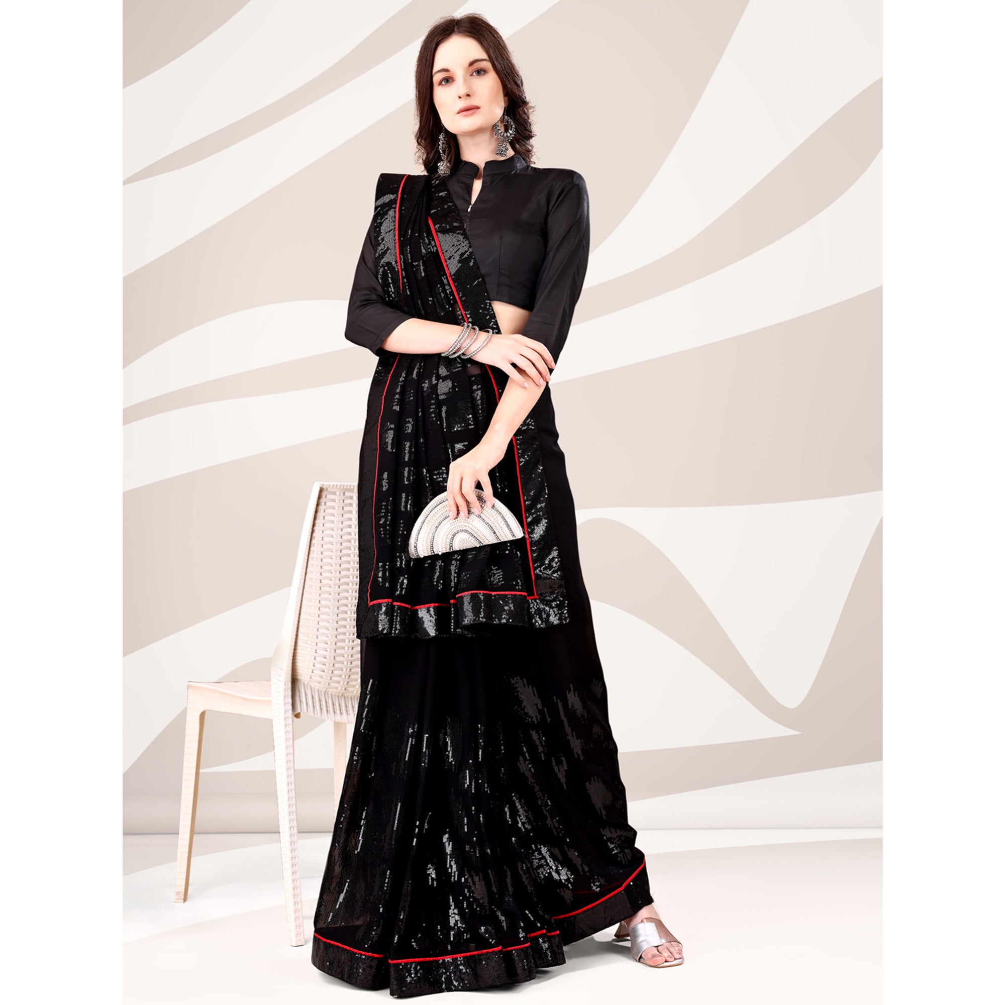 Black Sequin Embroidered Georgette Saree
