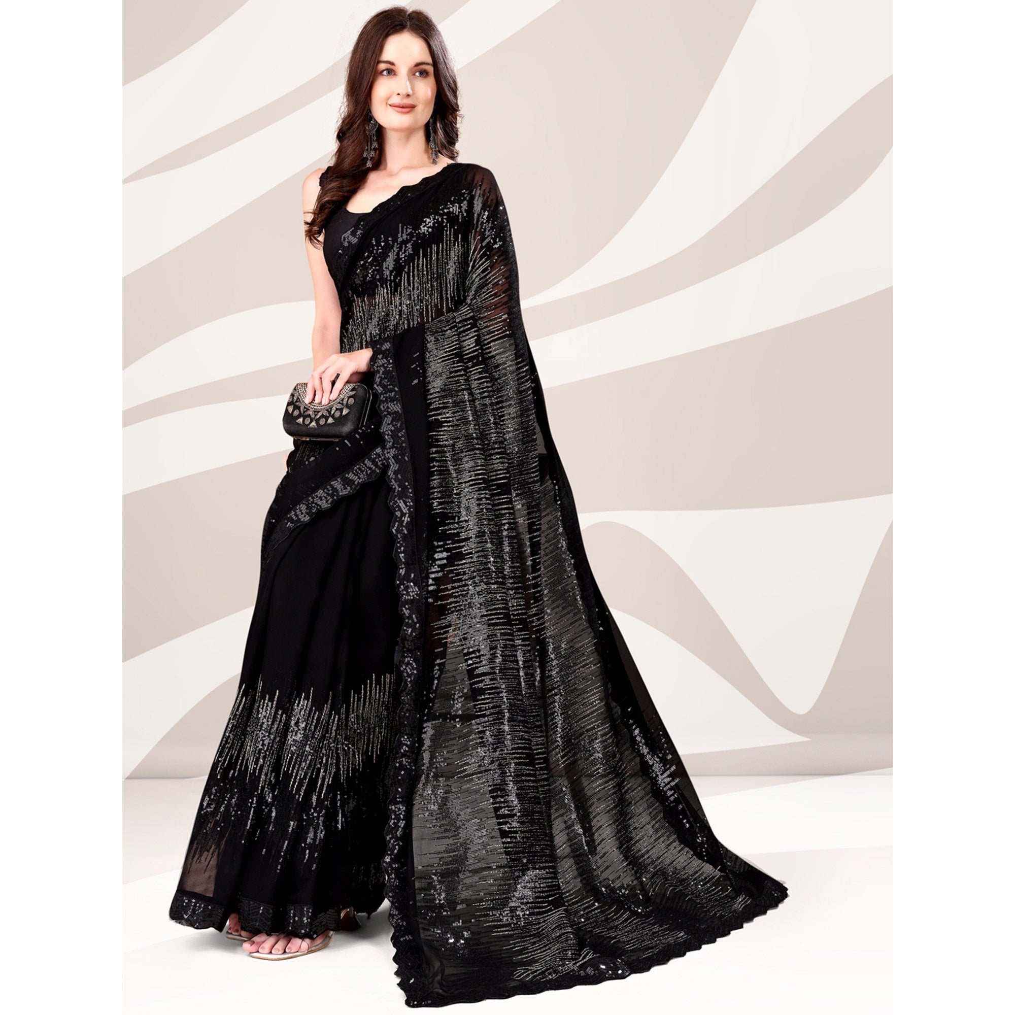 Black Sequin Embroidered Georgette Saree