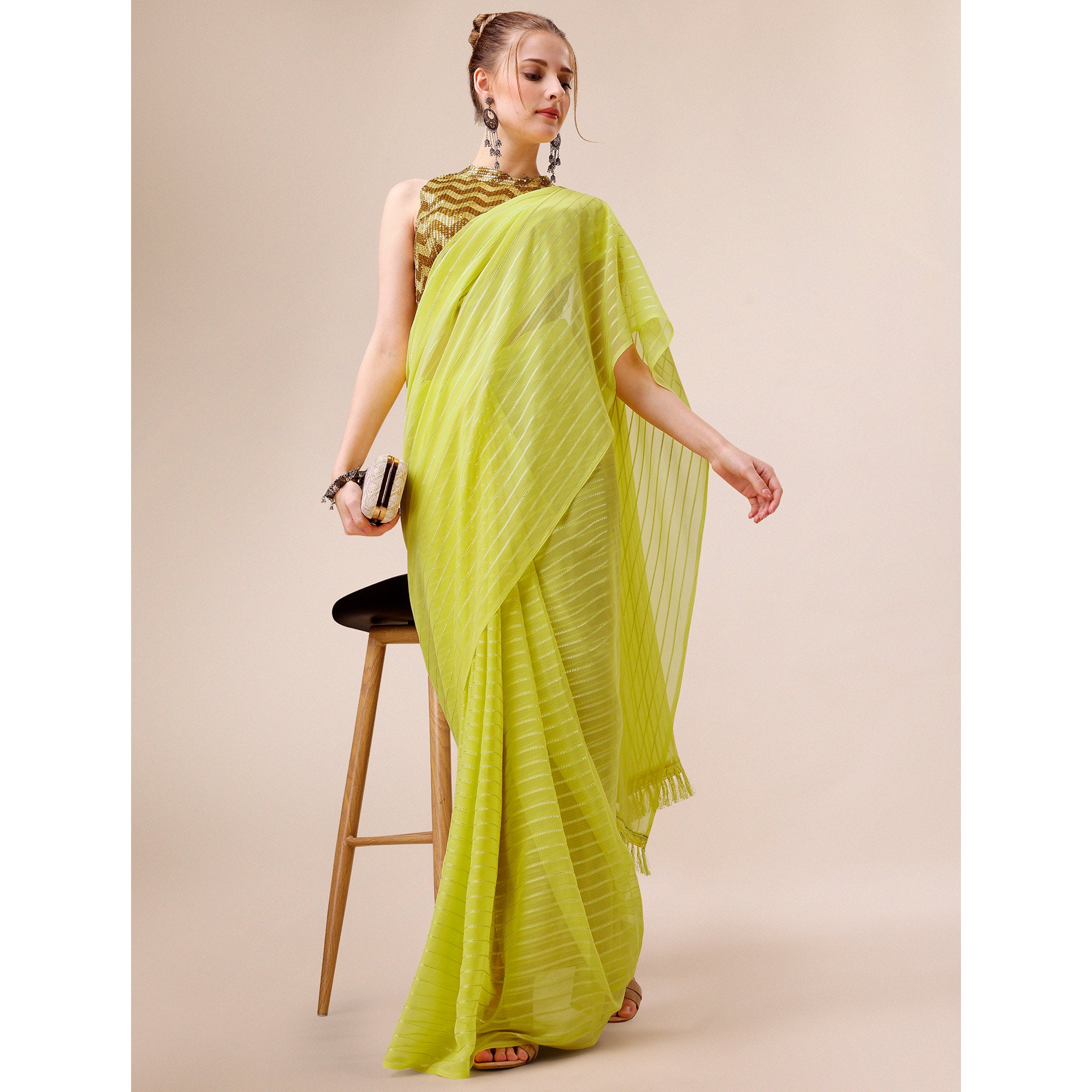 Green Embroidered Georgette Saree