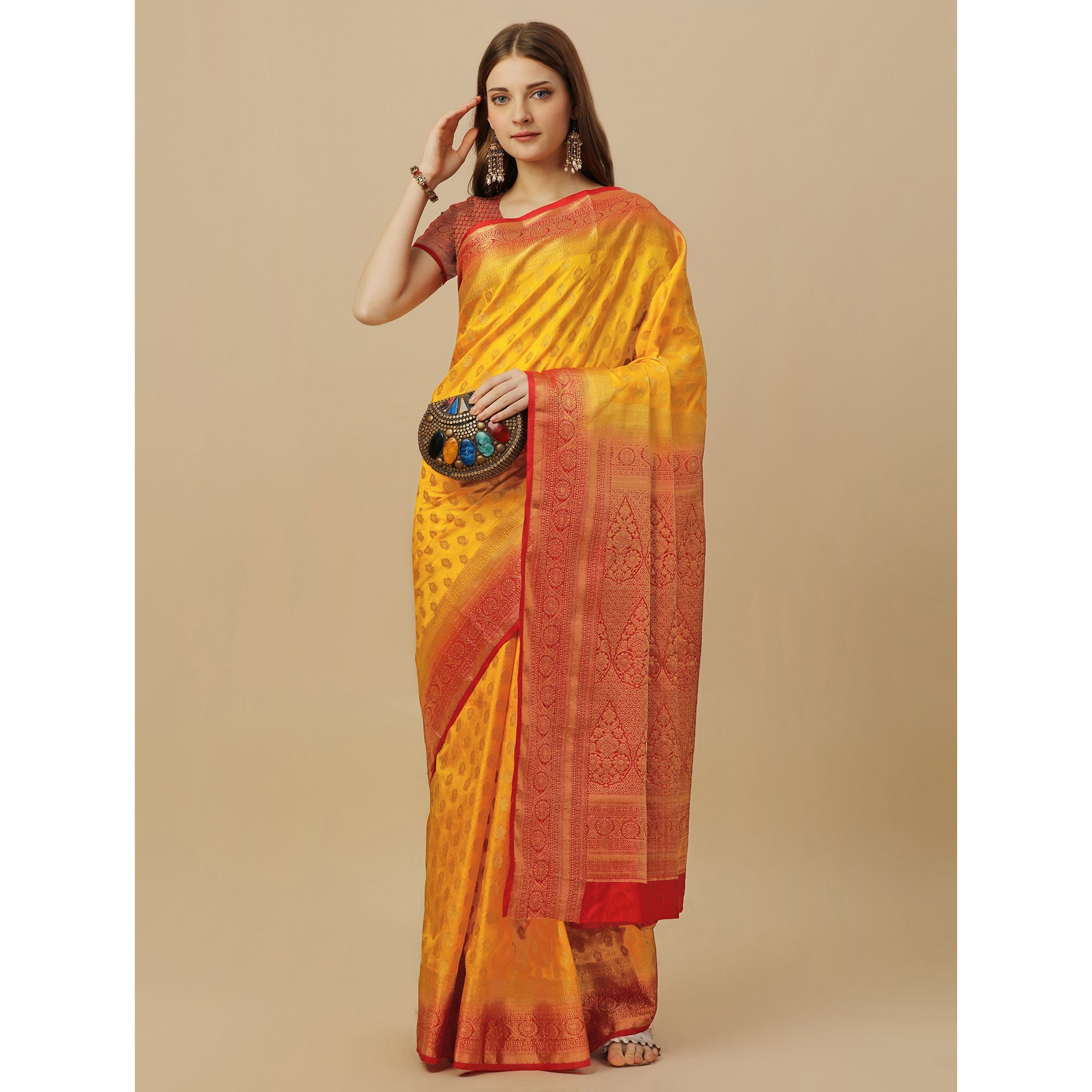 Yellow Woven Dola Silk Saree