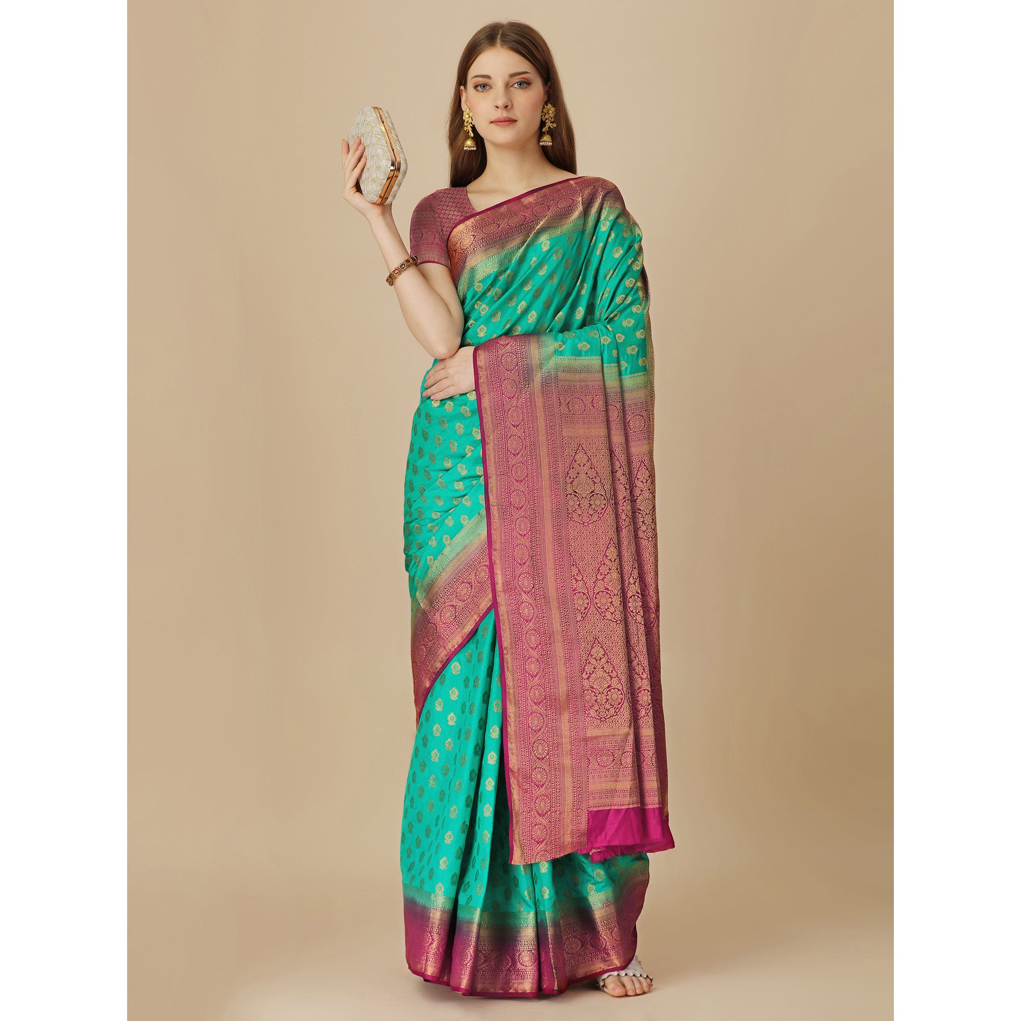 Rama Green Woven Dola Silk Saree