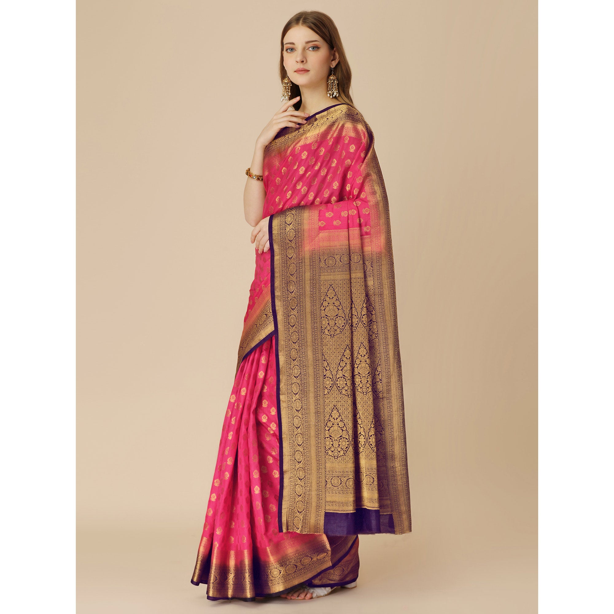 Pink Woven Dola Silk Saree