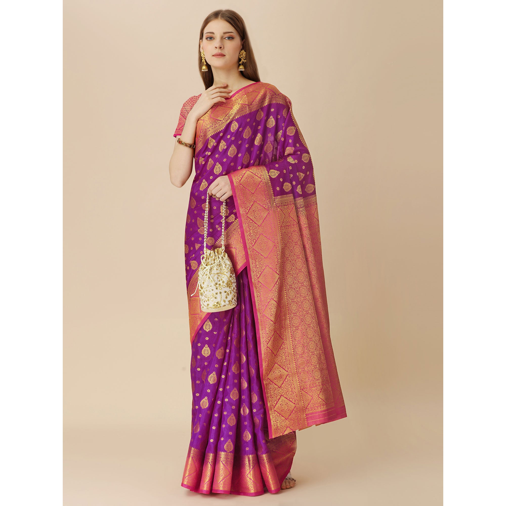 Purple Woven Dola Silk Saree