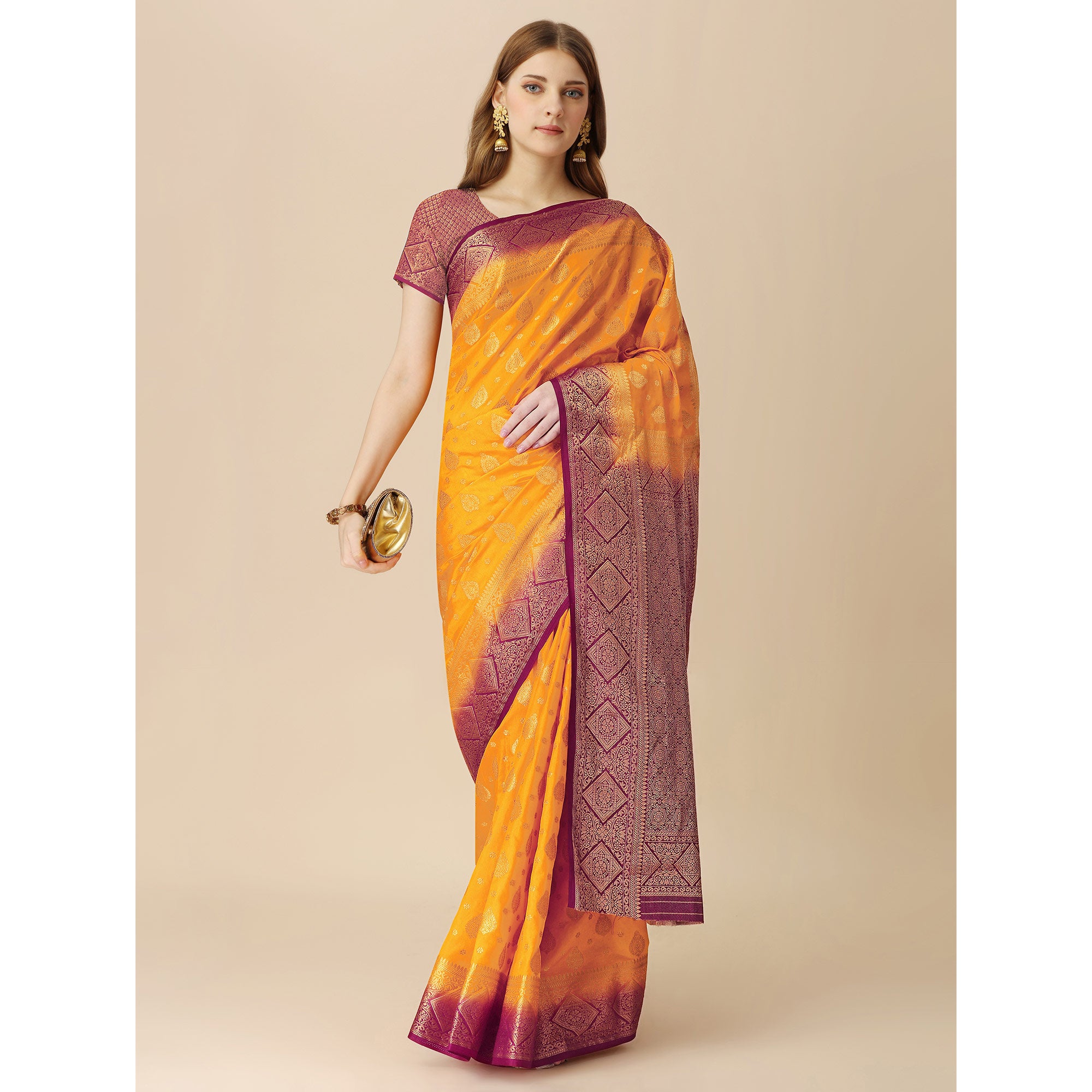 Yellow Woven Dola Silk Saree