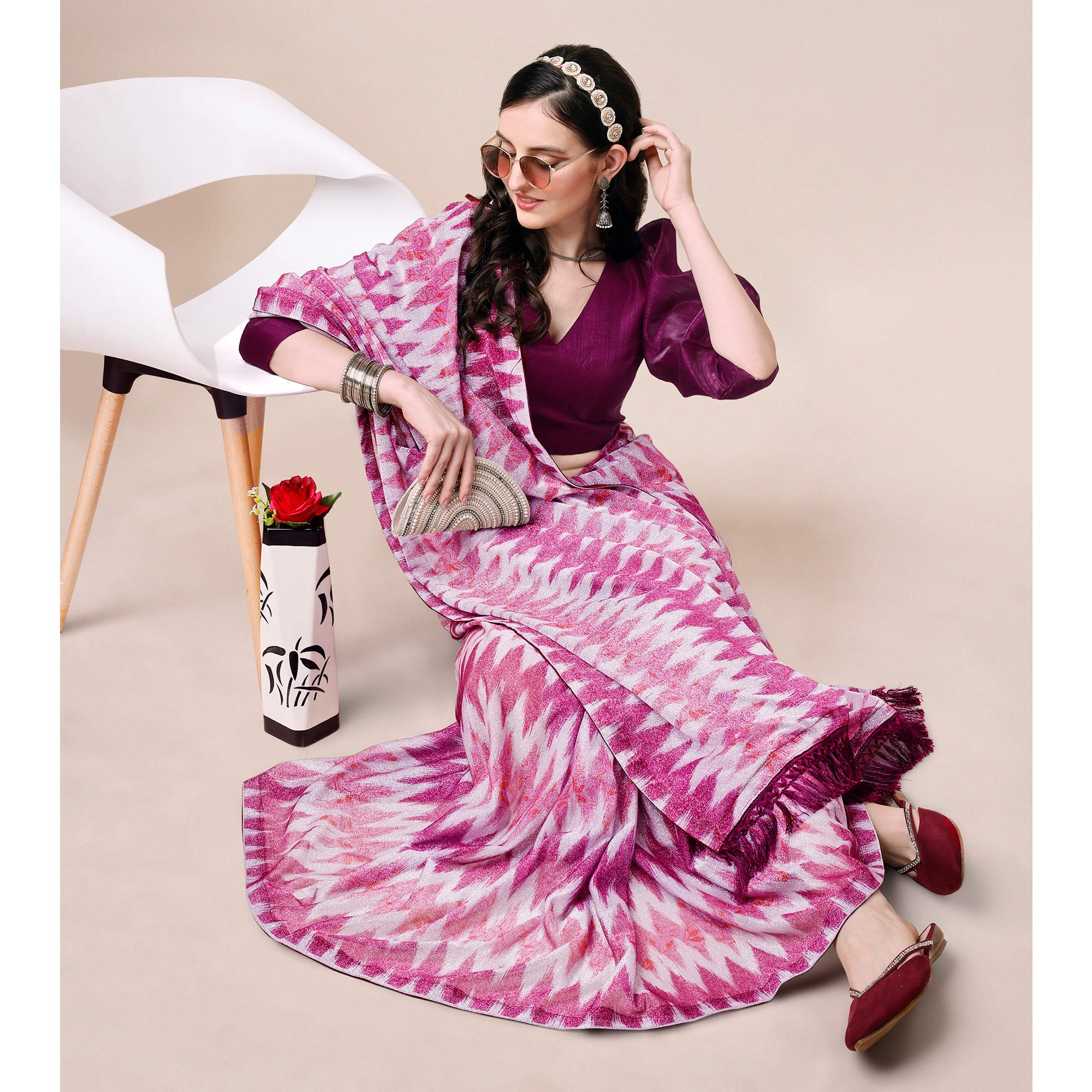 Purple Digital Printed Rayon Saree