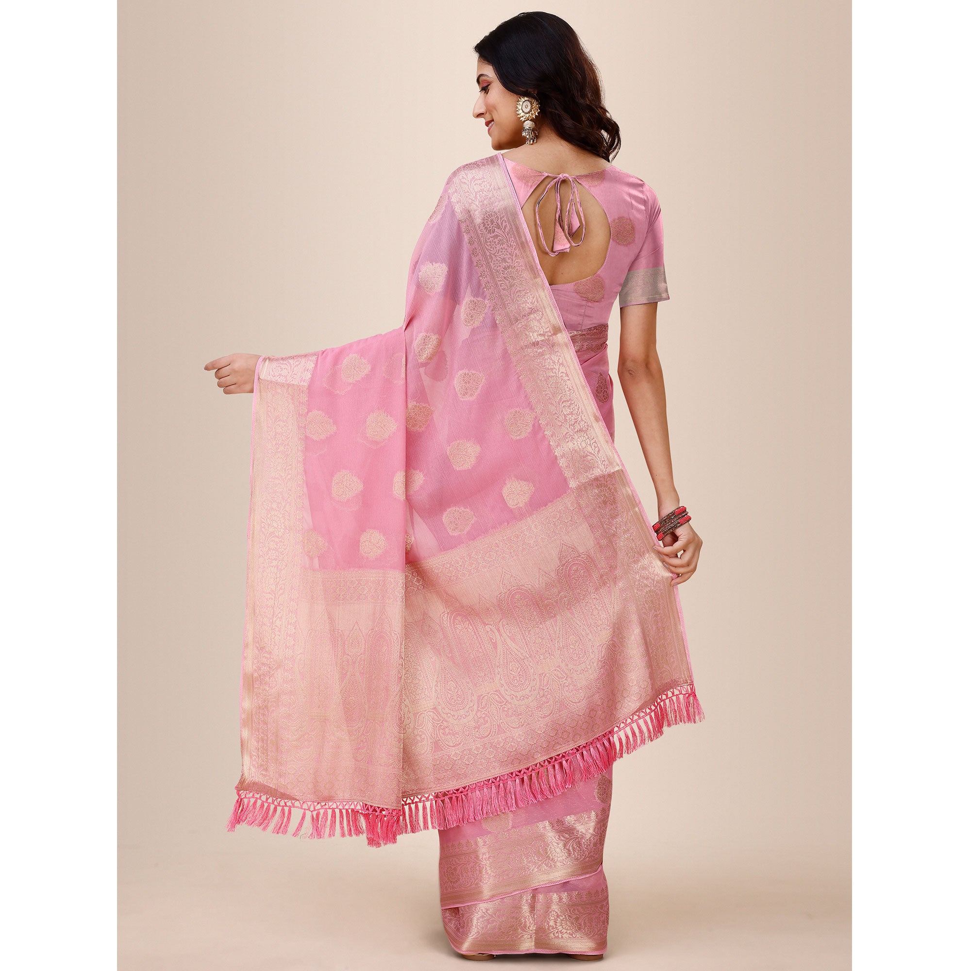 Light Pink Woven Chiffon Saree