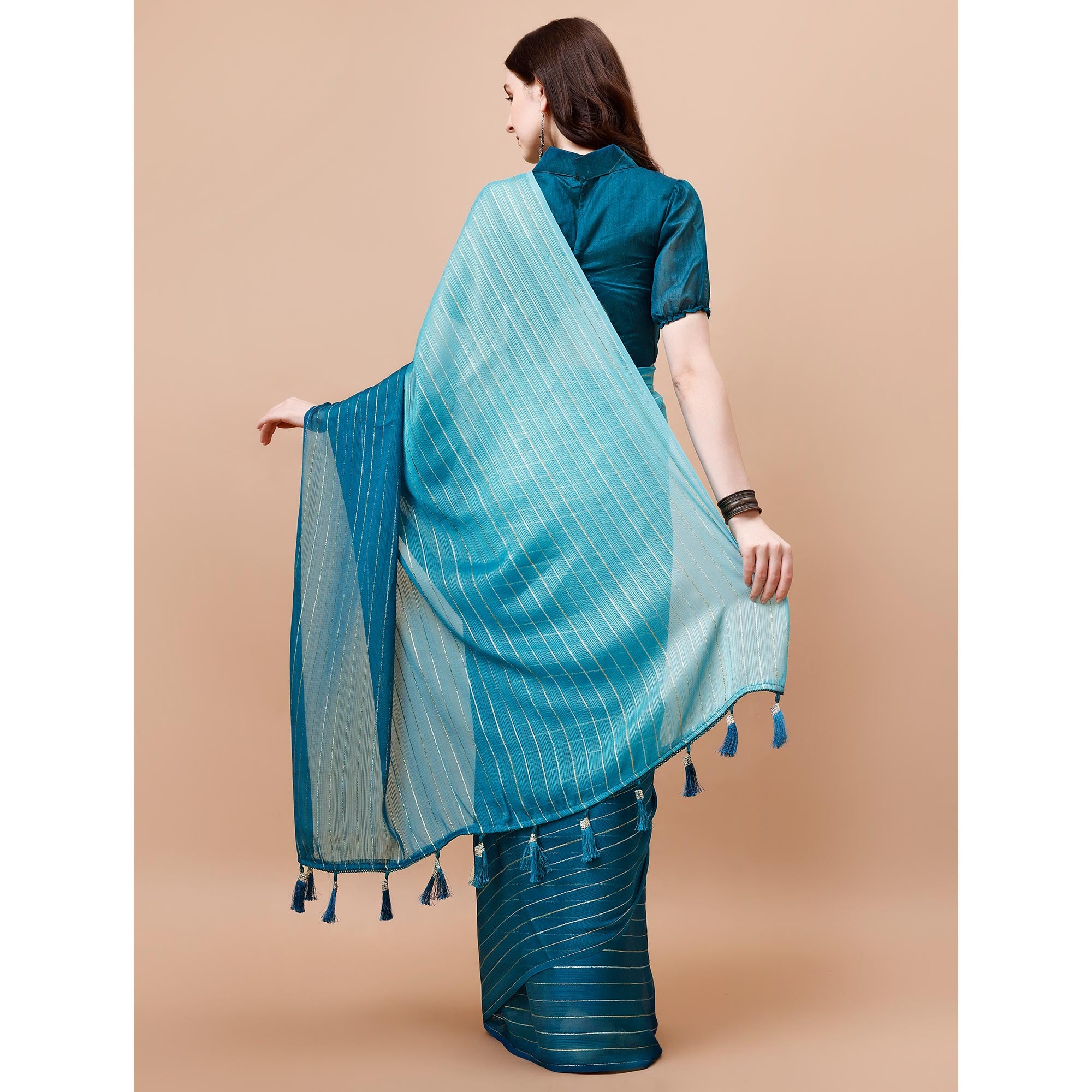 Blue Zari Woven Chiffon Saree