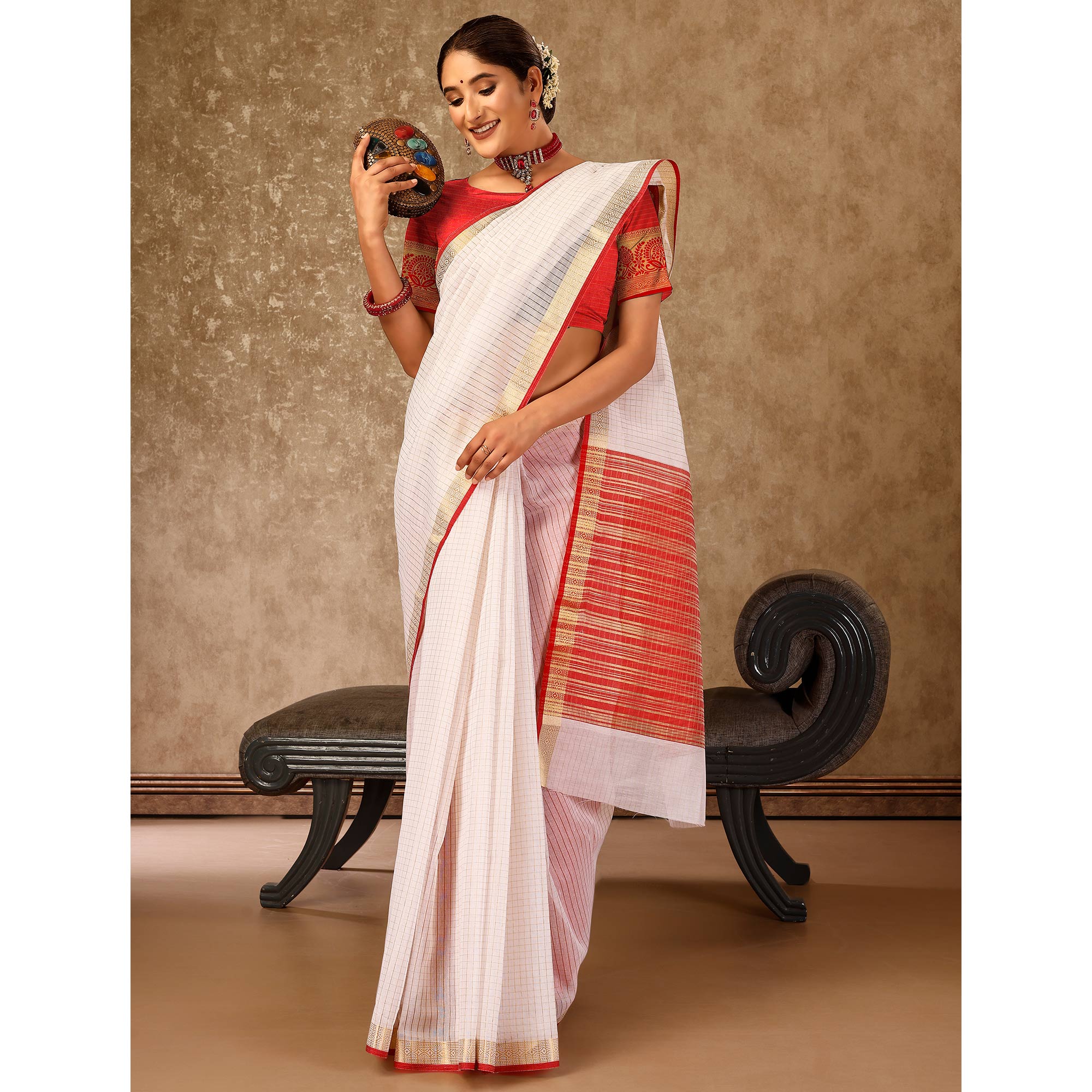 White Zari Woven Cotton Silk Saree