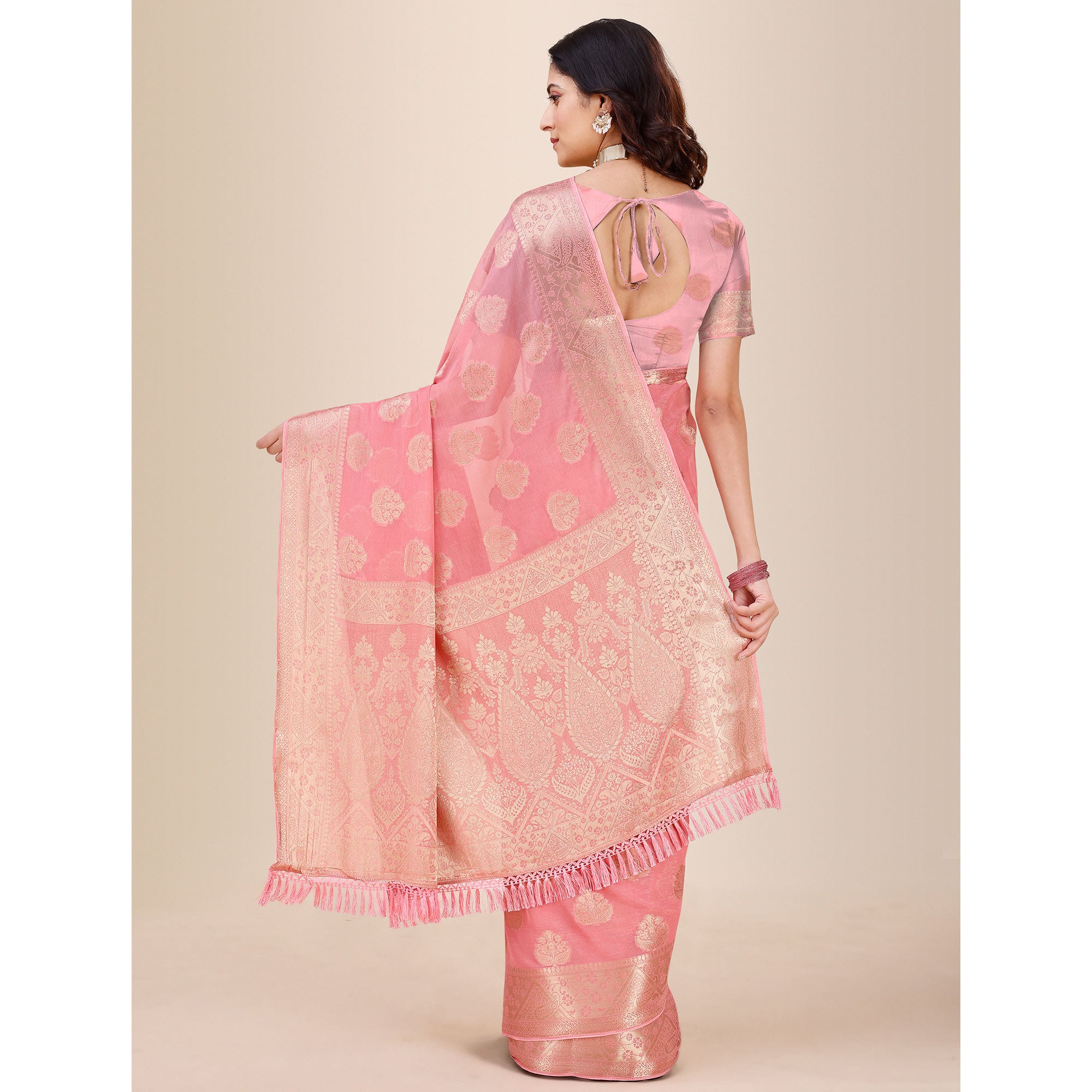 Light Pink Woven Chiffon Saree