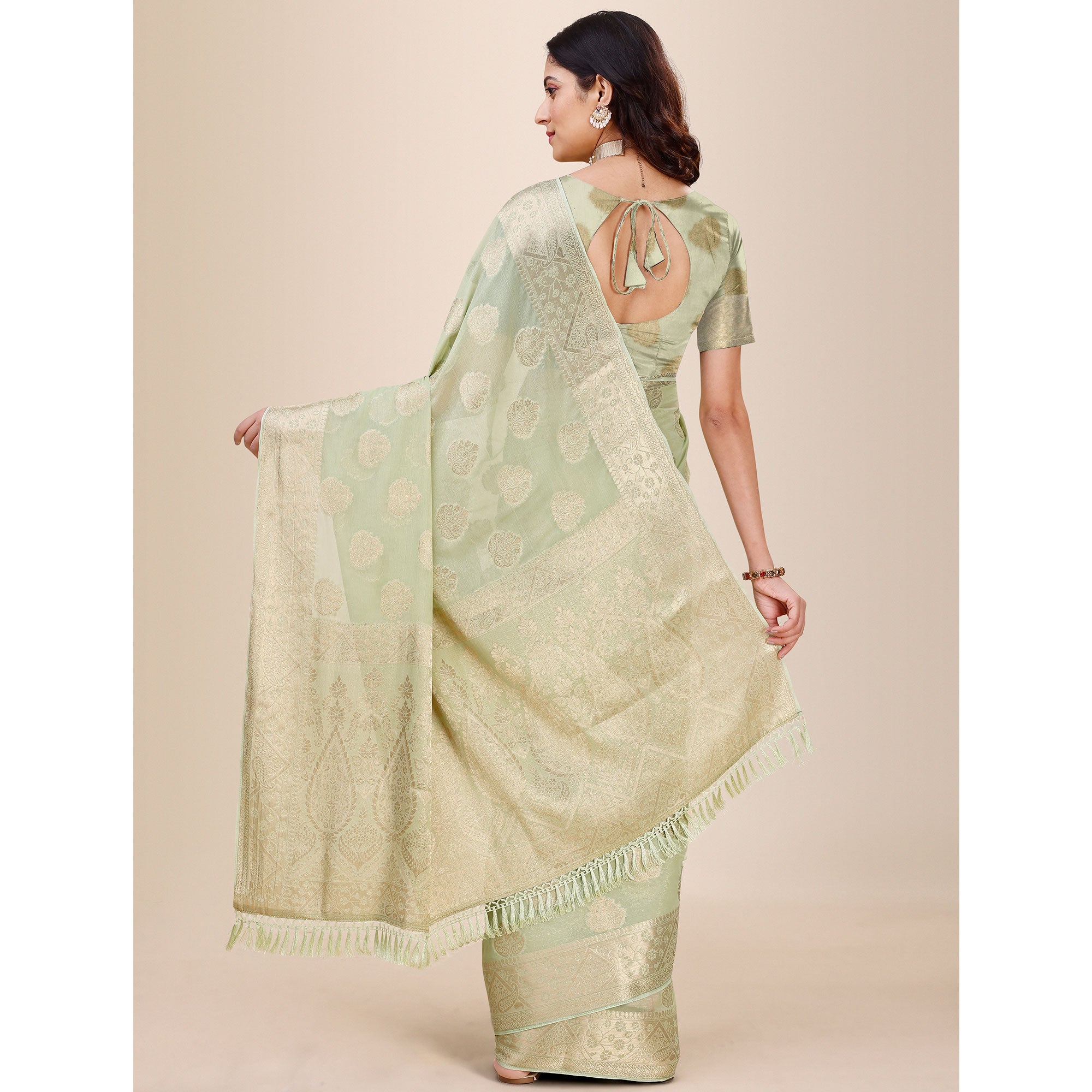 Light Green Woven Chiffon Saree