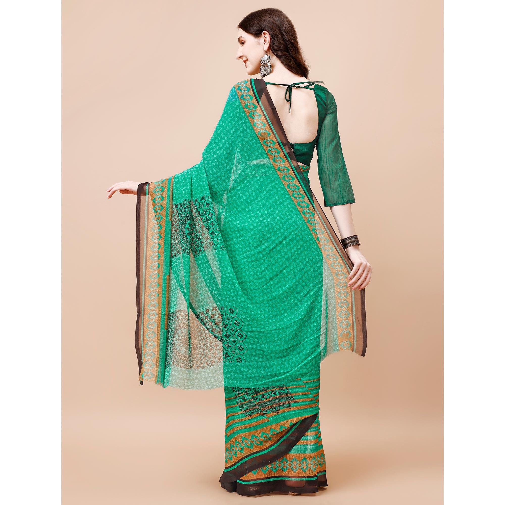 Green Floral Printed Georgette Saree