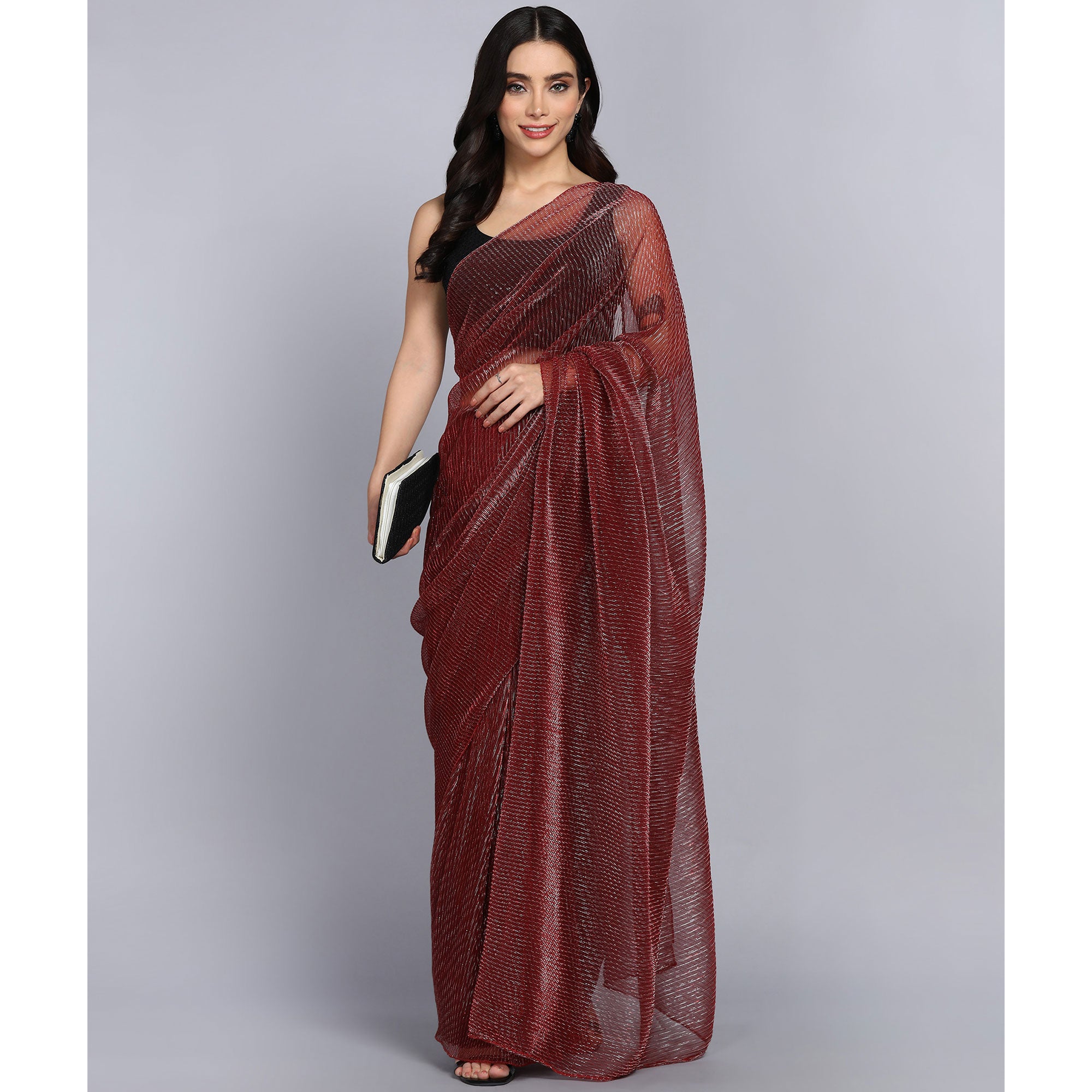 Maroon Solid Lycra Crush Saree